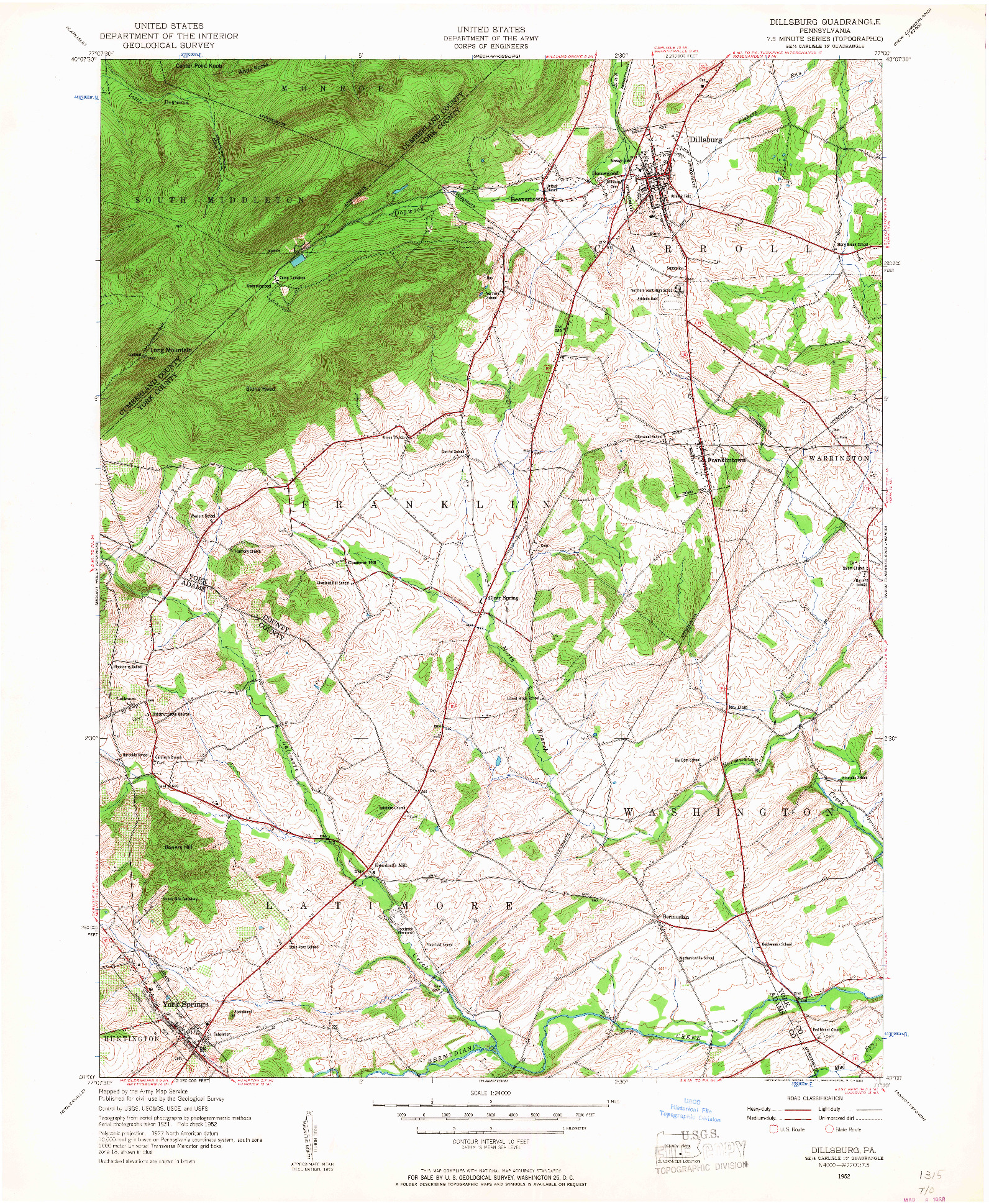 USGS 1:24000-SCALE QUADRANGLE FOR DILLSBURG, PA 1952