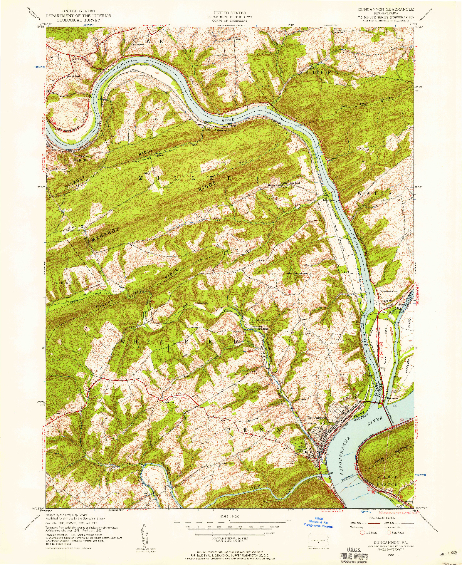 USGS 1:24000-SCALE QUADRANGLE FOR DUNCANNON, PA 1952