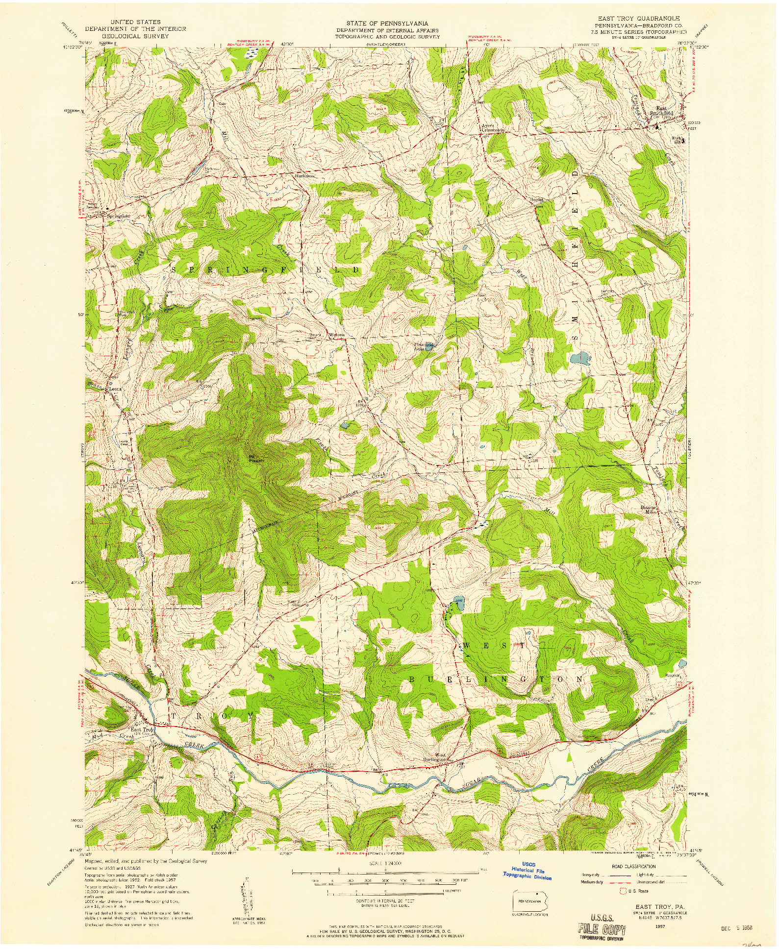 USGS 1:24000-SCALE QUADRANGLE FOR EAST TROY, PA 1957