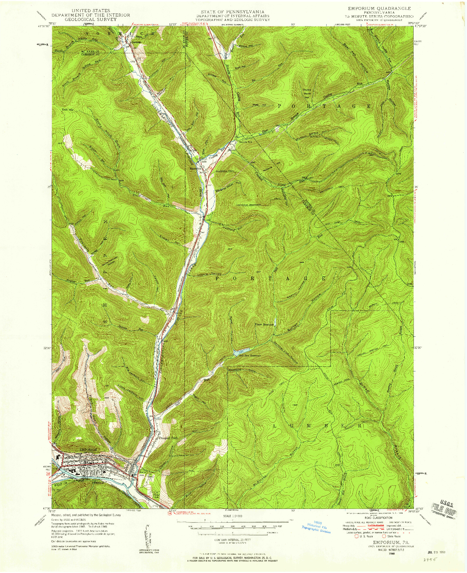 USGS 1:24000-SCALE QUADRANGLE FOR EMPORIUM, PA 1948