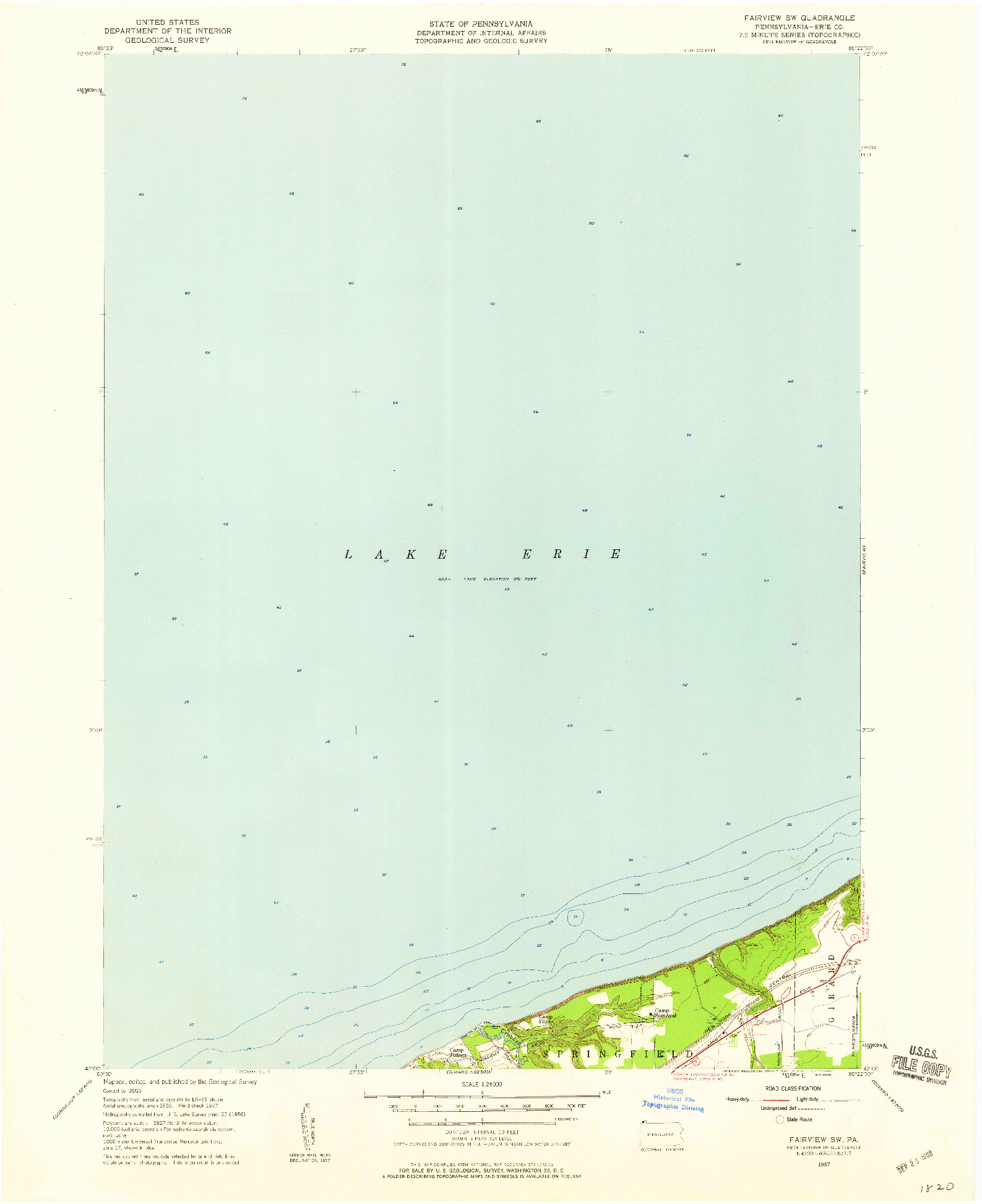 USGS 1:24000-SCALE QUADRANGLE FOR FAIRVIEW SW, PA 1957