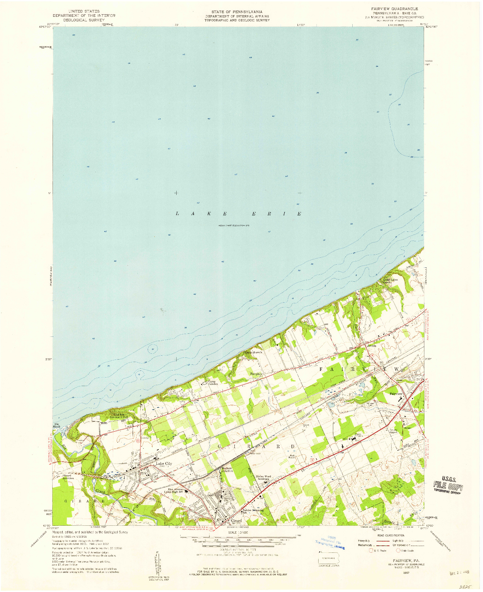 USGS 1:24000-SCALE QUADRANGLE FOR FAIRVIEW, PA 1957