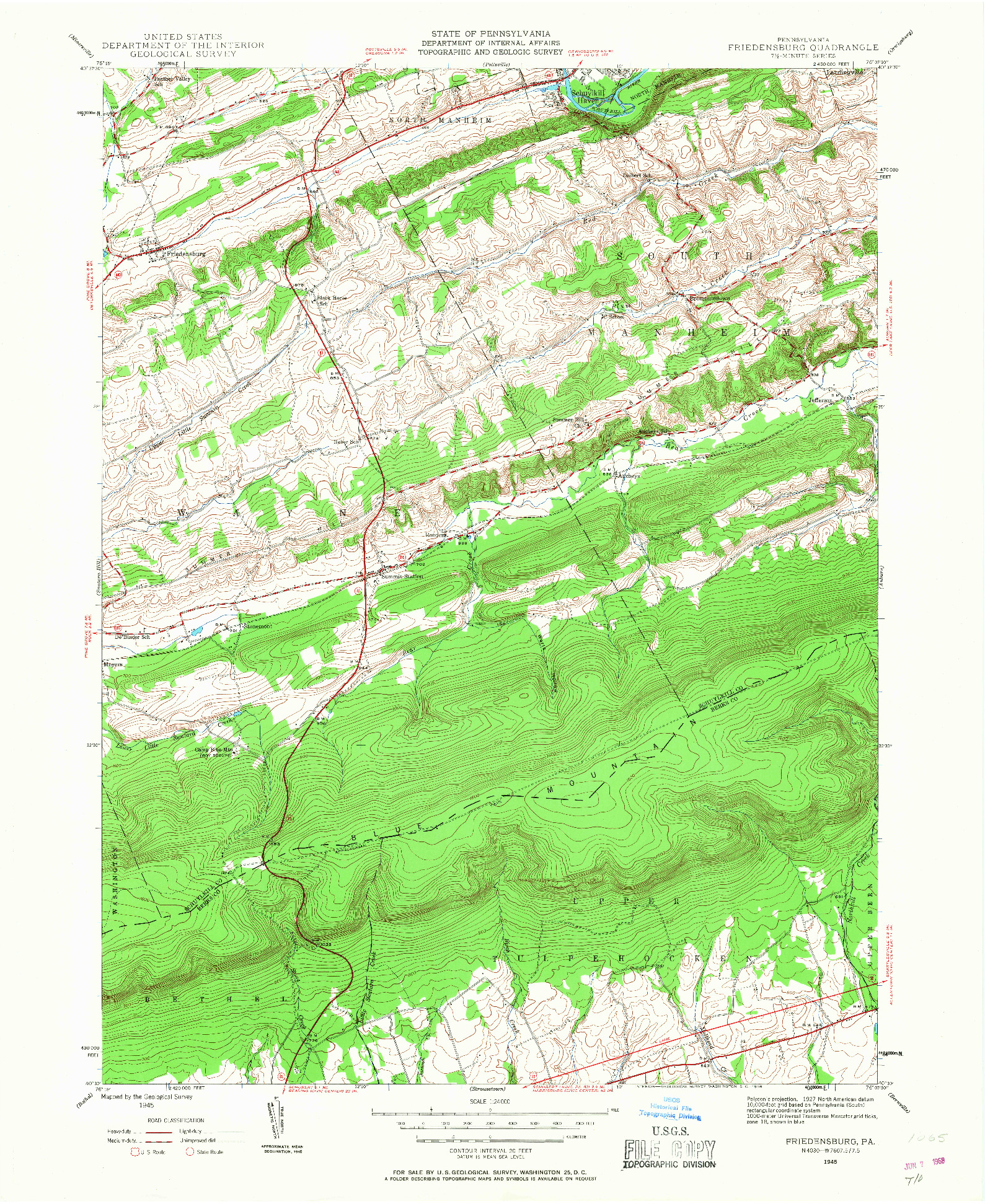 USGS 1:24000-SCALE QUADRANGLE FOR FRIEDENSBURG, PA 1945