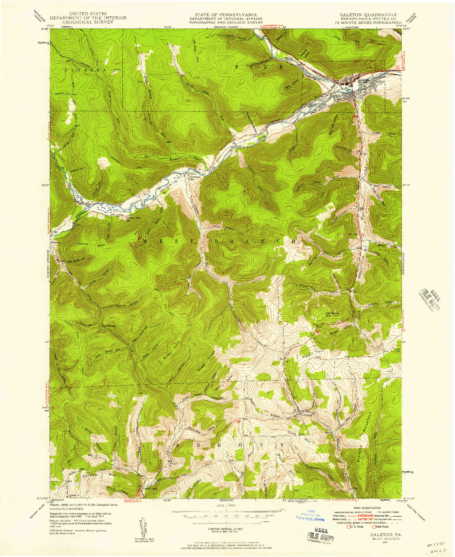USGS 1:24000-SCALE QUADRANGLE FOR GALETON, PA 1947