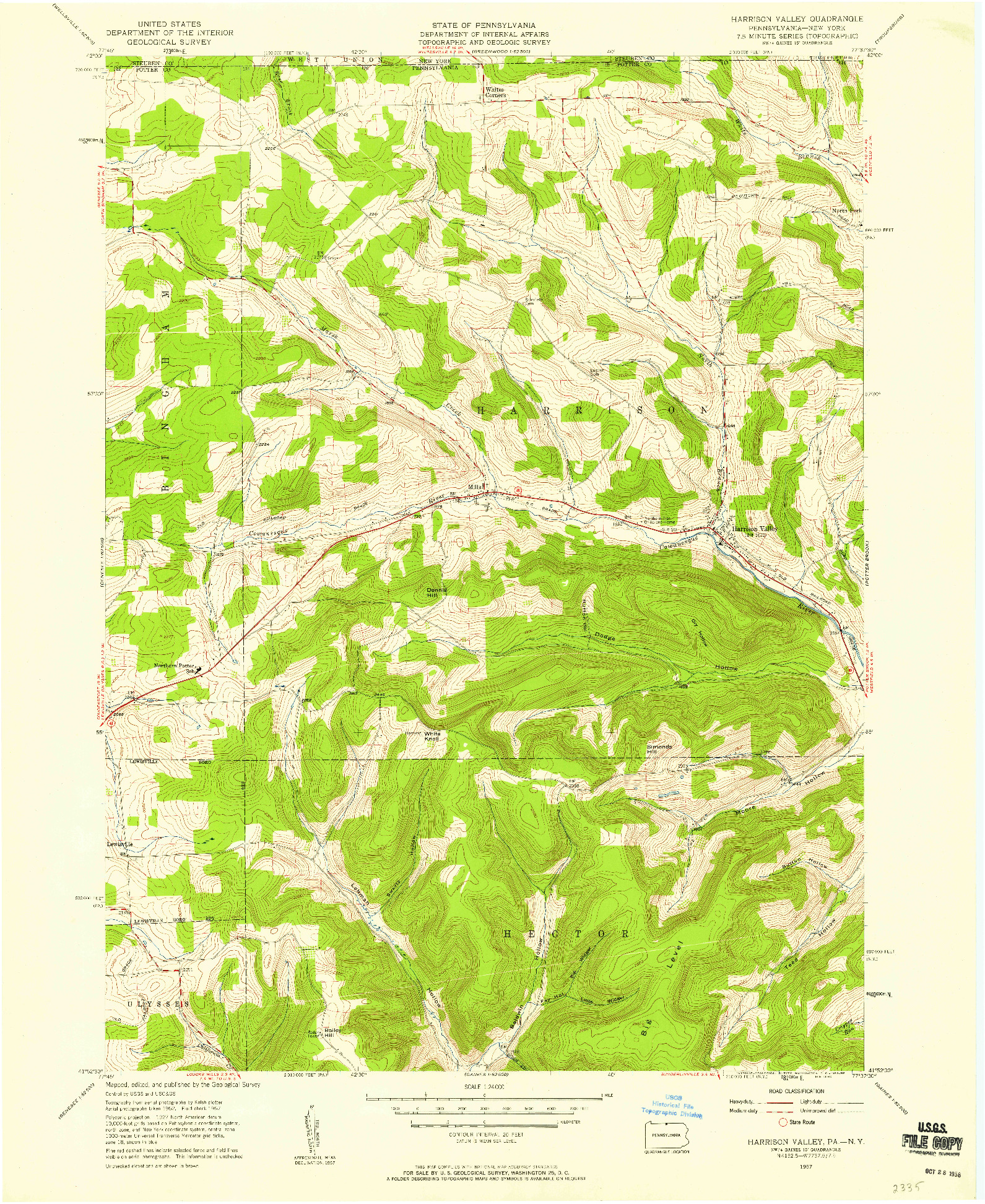 USGS 1:24000-SCALE QUADRANGLE FOR HARRISON VALLEY, PA 1957