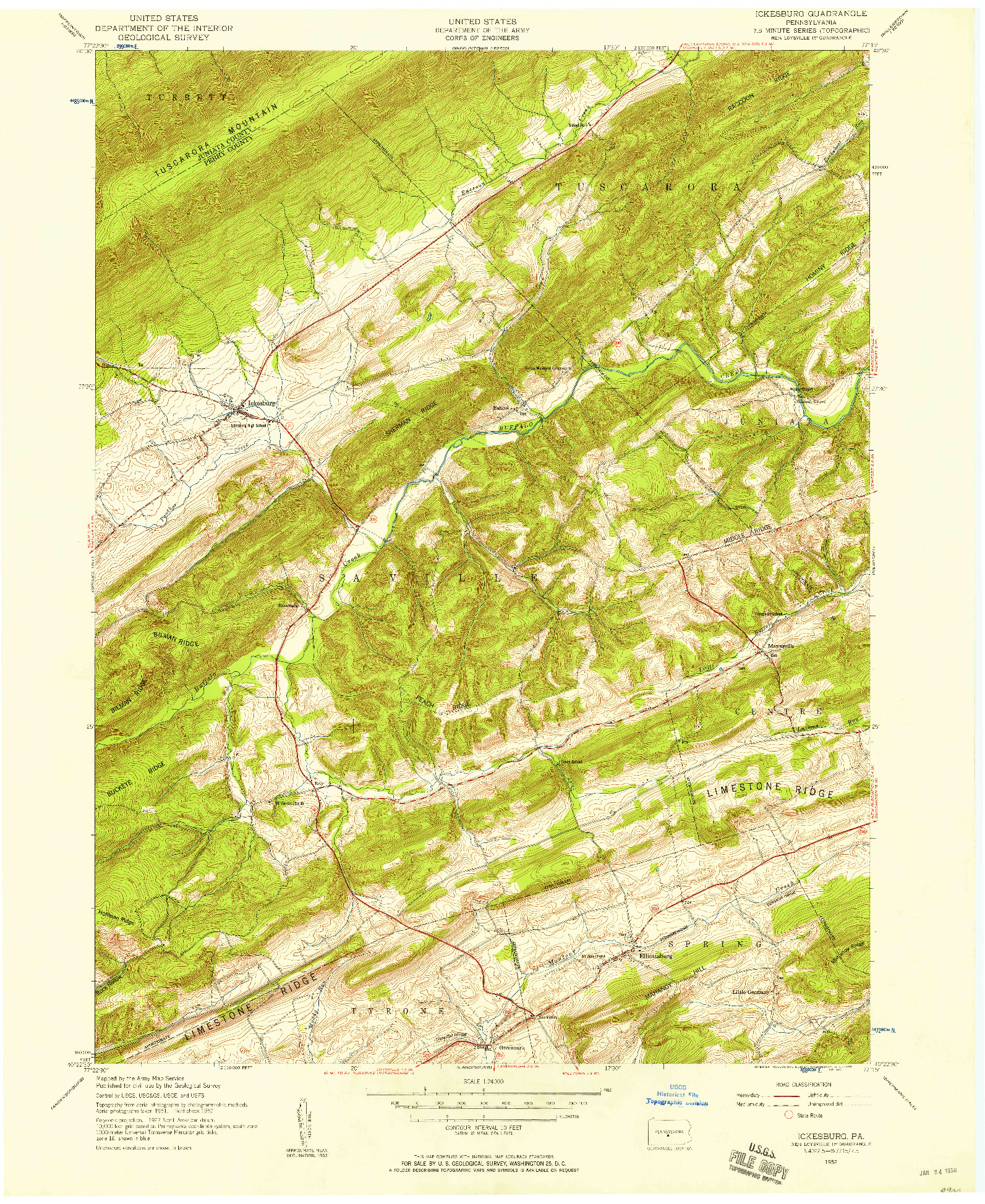 USGS 1:24000-SCALE QUADRANGLE FOR ICKESBURG, PA 1952