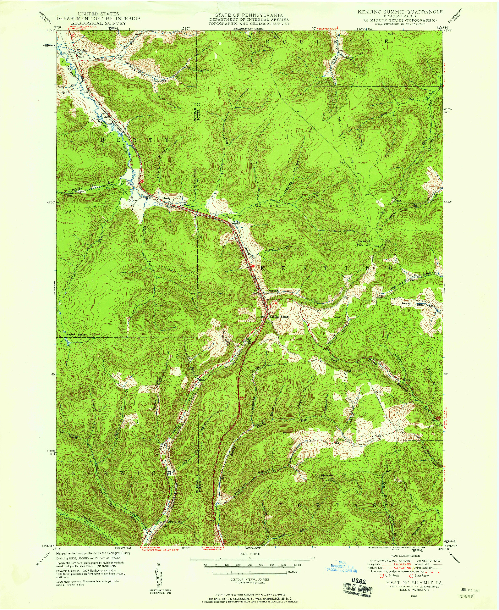 USGS 1:24000-SCALE QUADRANGLE FOR KEATING SUMMIT, PA 1948