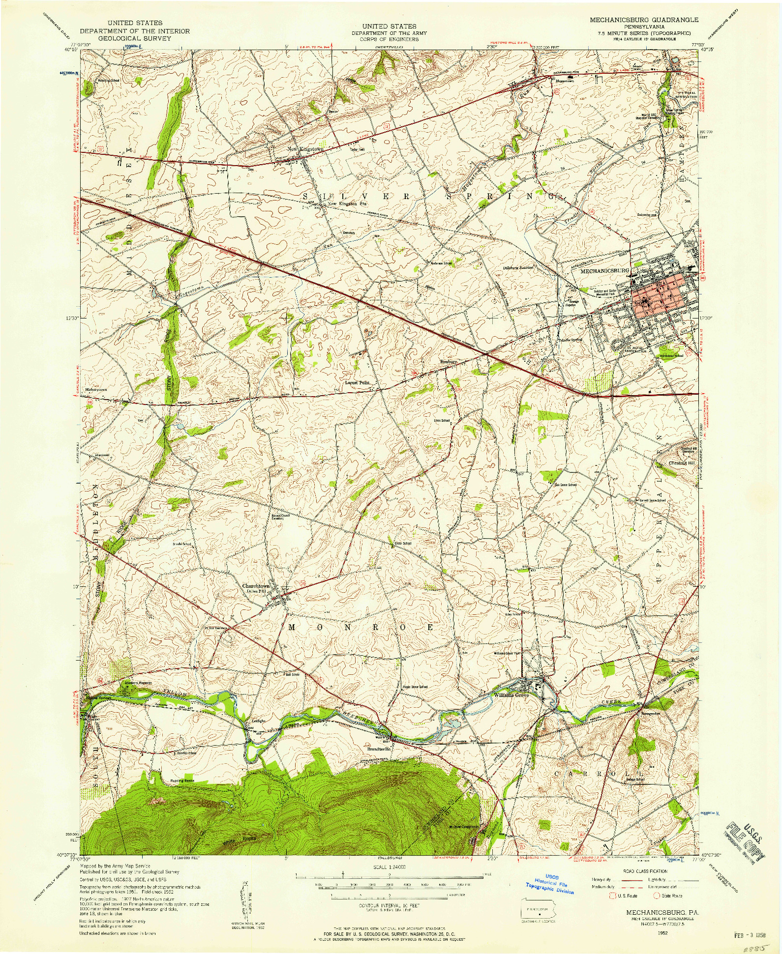 USGS 1:24000-SCALE QUADRANGLE FOR MECHANICSBURG, PA 1952