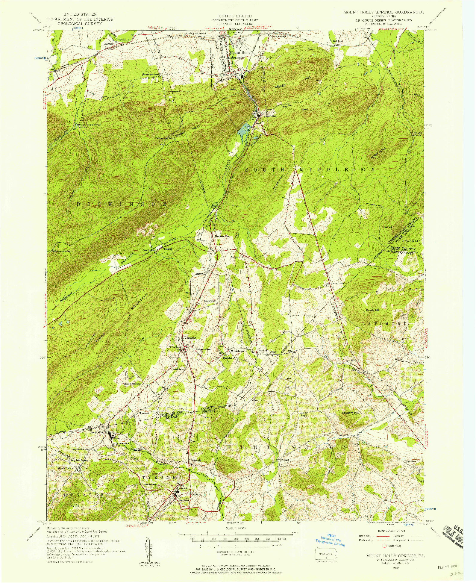 USGS 1:24000-SCALE QUADRANGLE FOR MOUNT HOLLY SPRINGS, PA 1952