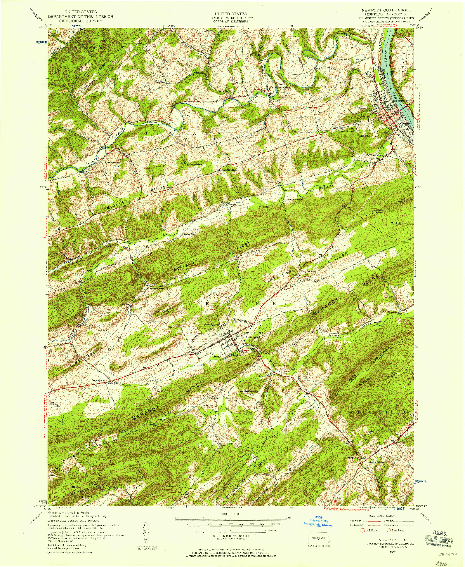 USGS 1:24000-SCALE QUADRANGLE FOR NEWPORT, PA 1952