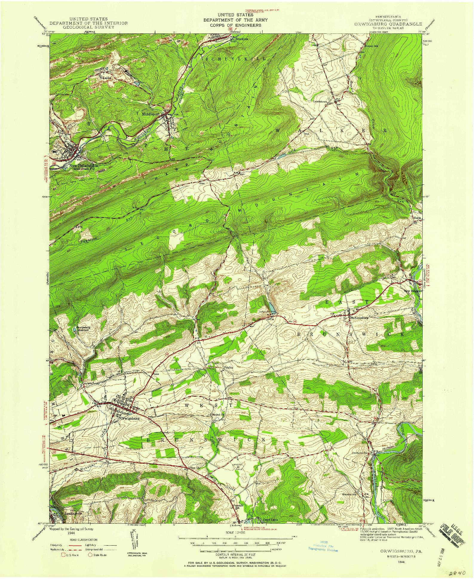 USGS 1:24000-SCALE QUADRANGLE FOR ORWIGSBURG, PA 1944