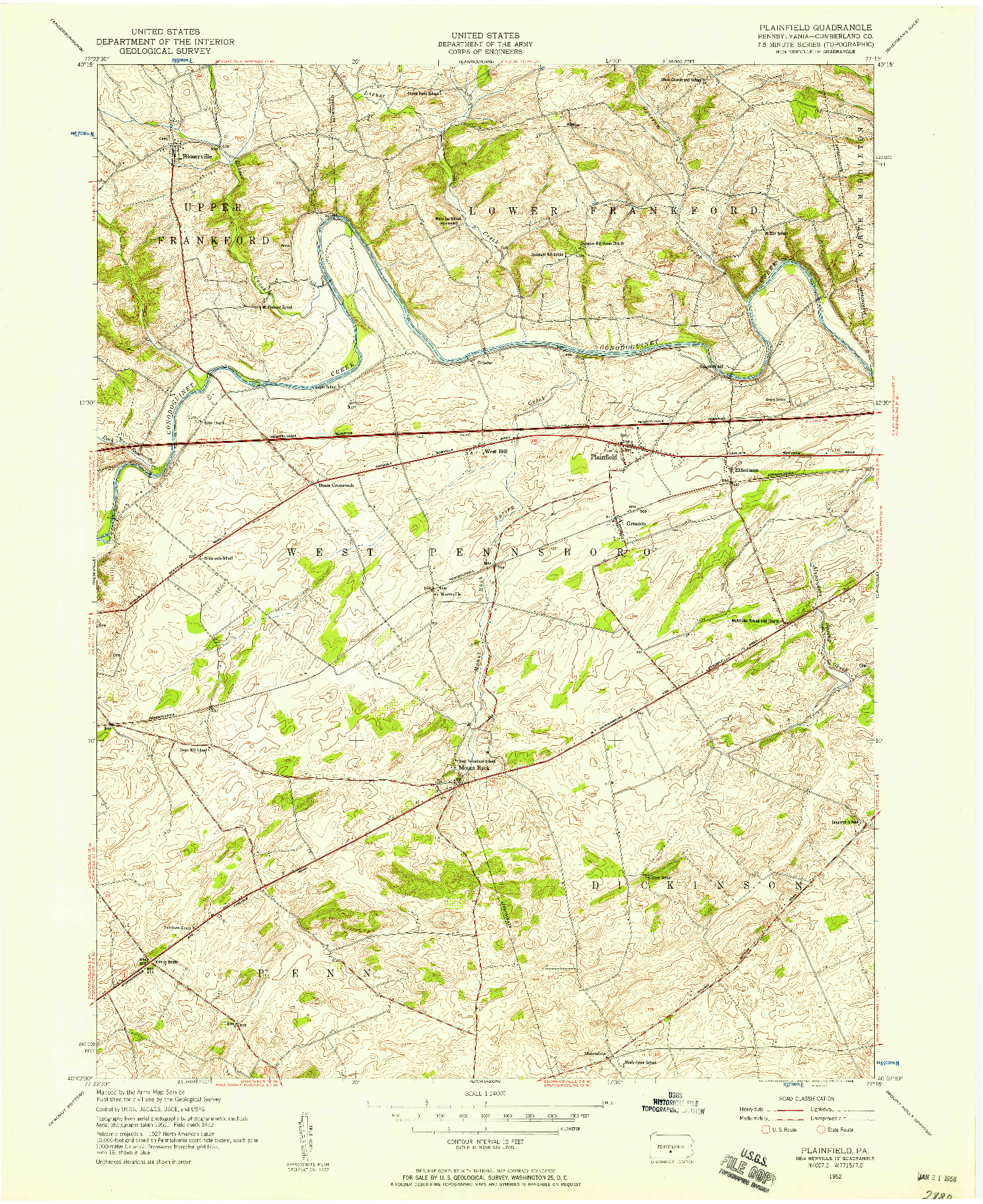 USGS 1:24000-SCALE QUADRANGLE FOR PLAINFIELD, PA 1952