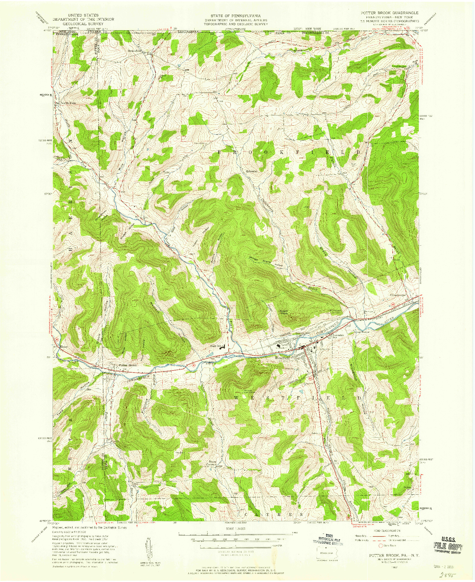 USGS 1:24000-SCALE QUADRANGLE FOR POTTER BROOK, PA 1957