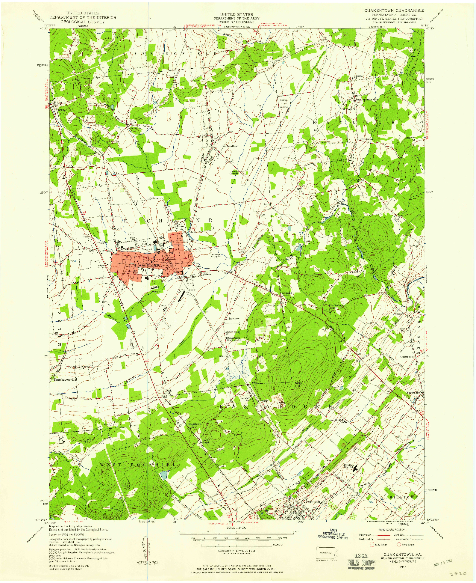 USGS 1:24000-SCALE QUADRANGLE FOR QUAKERTOWN, PA 1957