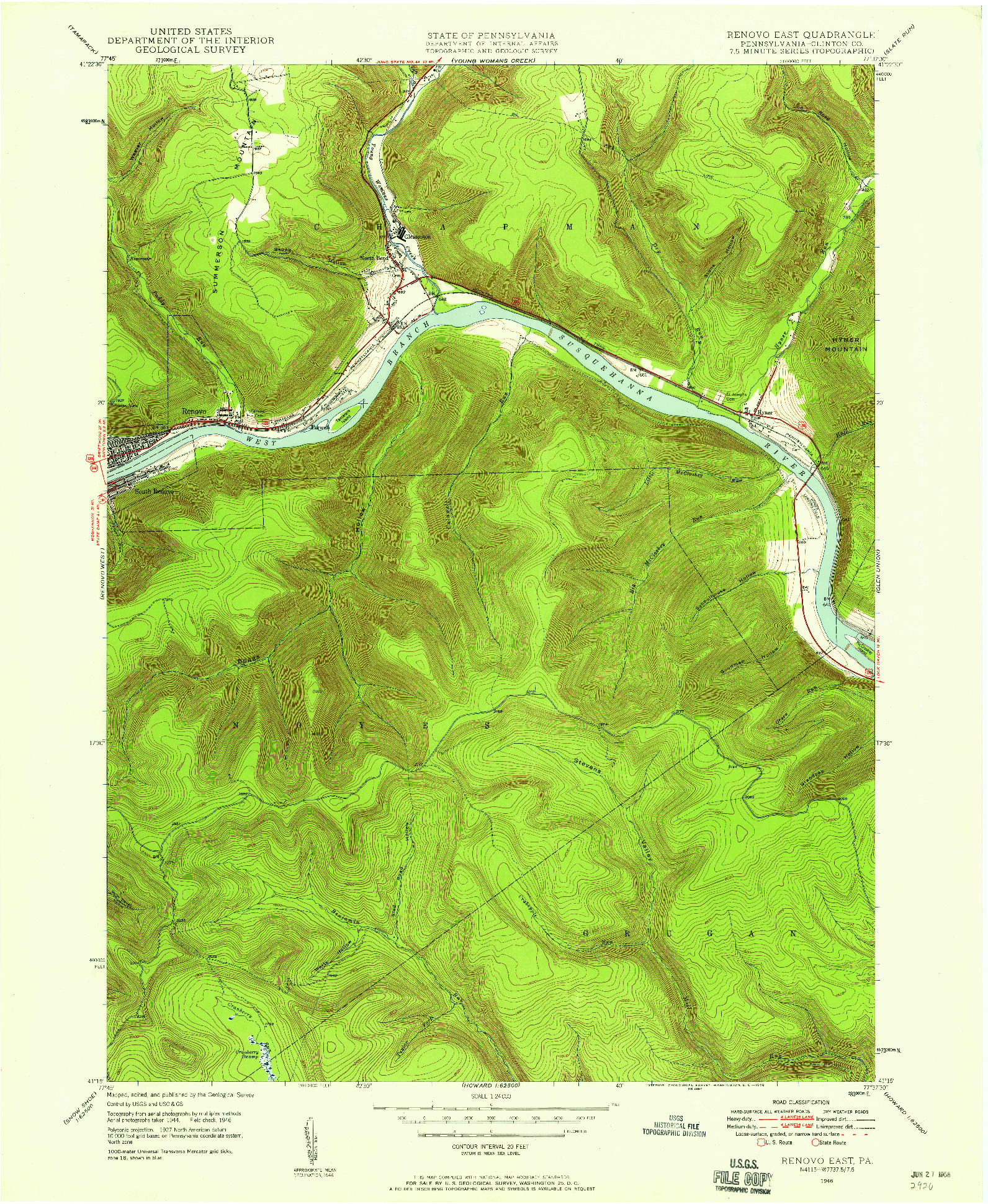 USGS 1:24000-SCALE QUADRANGLE FOR RENOVO EAST, PA 1946