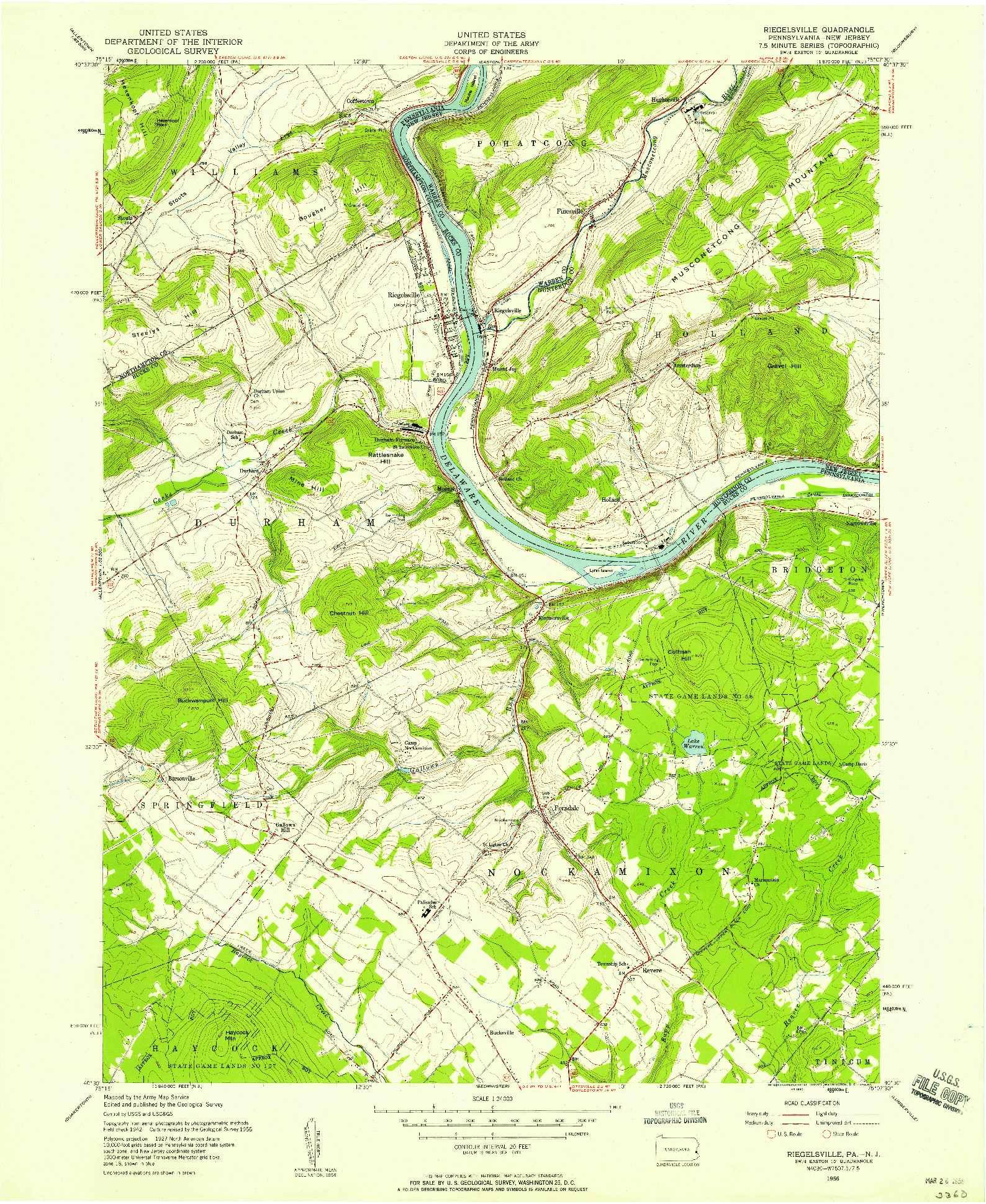 USGS 1:24000-SCALE QUADRANGLE FOR RIEGELSVILLE, PA 1956