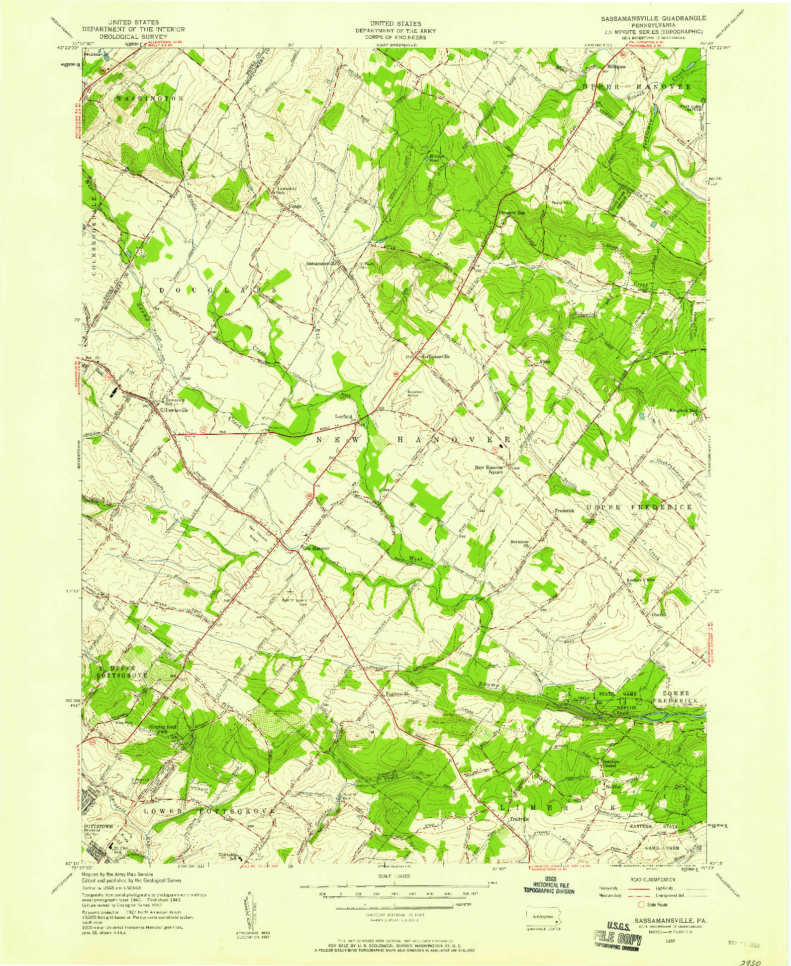 USGS 1:24000-SCALE QUADRANGLE FOR SASSAMANSVILLE, PA 1957