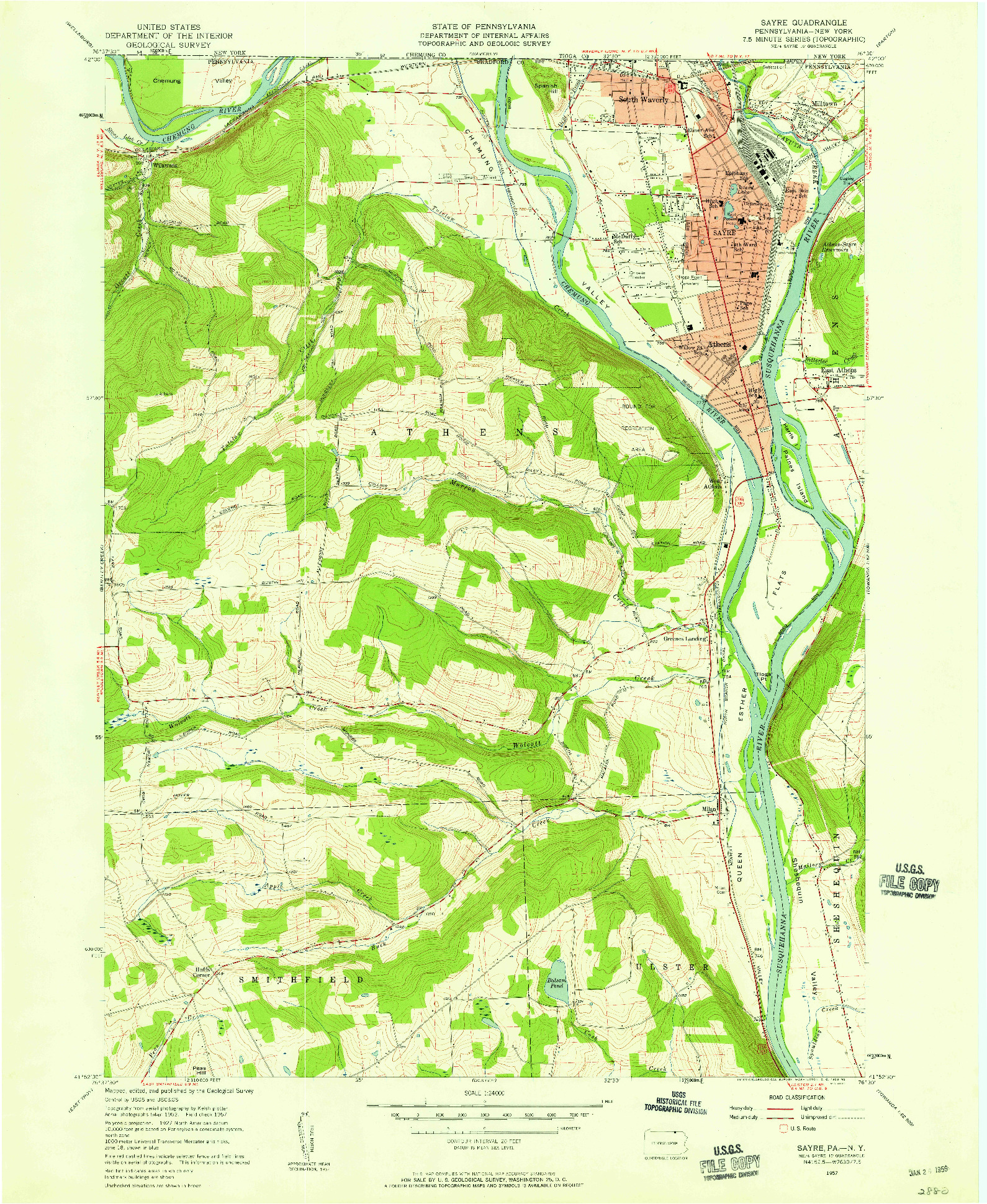 USGS 1:24000-SCALE QUADRANGLE FOR SAYRE, PA 1957