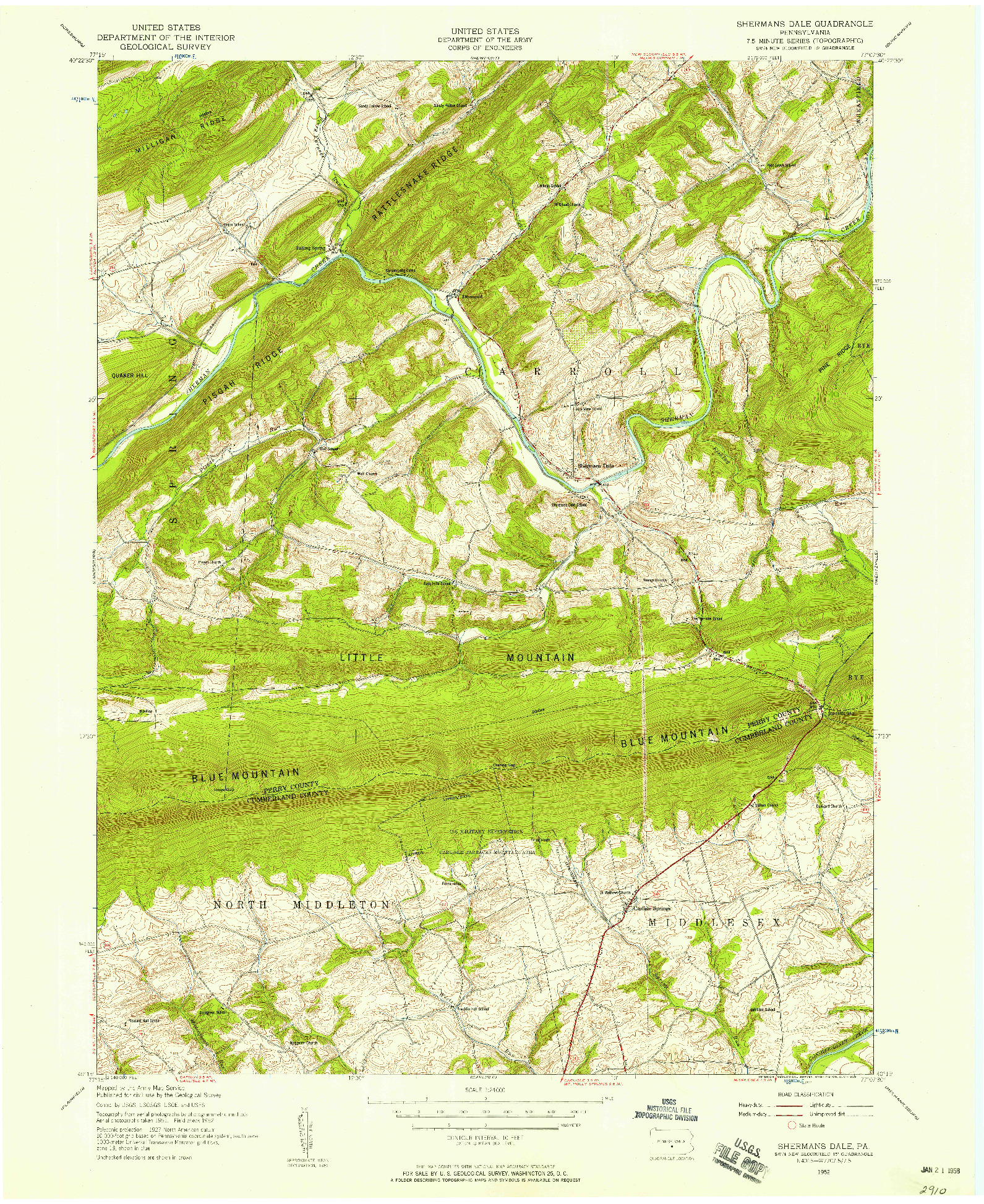 USGS 1:24000-SCALE QUADRANGLE FOR SHERMANS DALE, PA 1952
