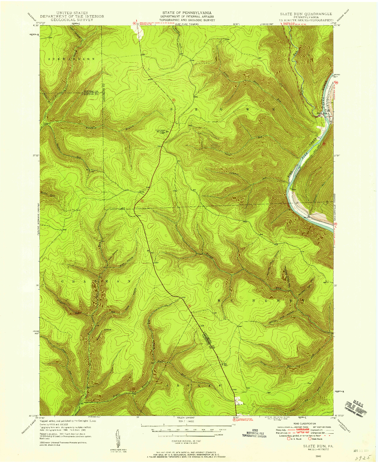 USGS 1:24000-SCALE QUADRANGLE FOR SLATE RUN, PA 1946