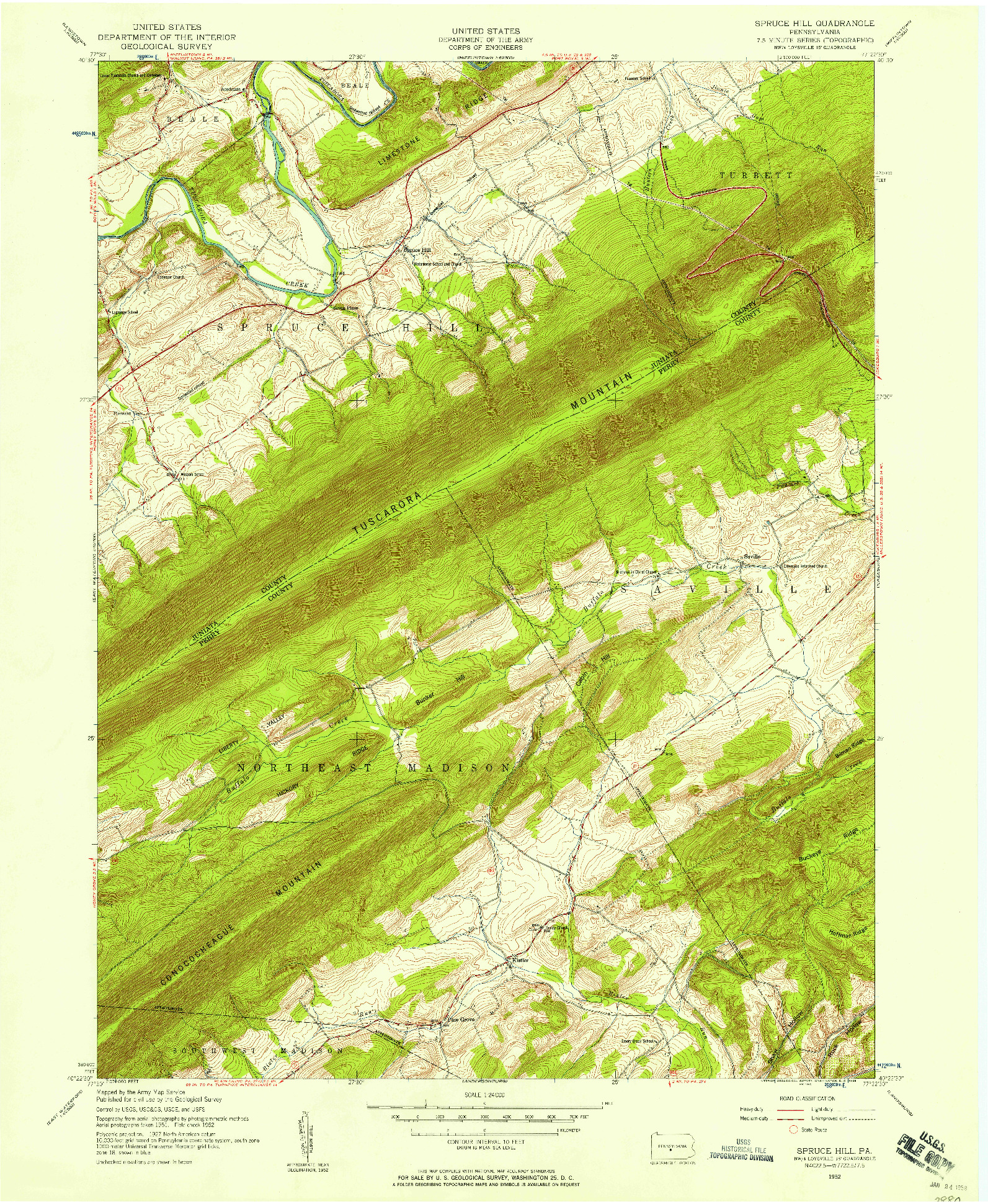 USGS 1:24000-SCALE QUADRANGLE FOR SPRUCE HILL, PA 1952