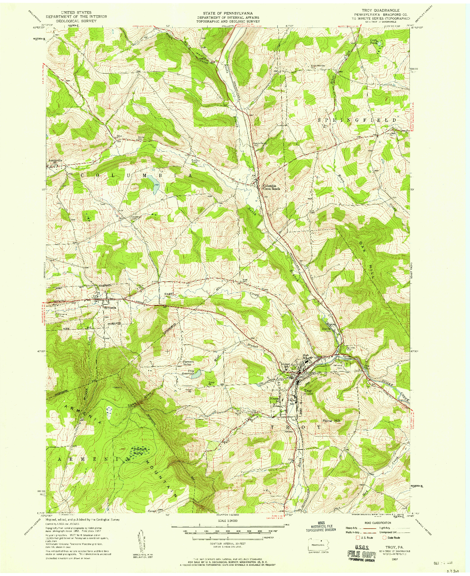 USGS 1:24000-SCALE QUADRANGLE FOR TROY, PA 1957