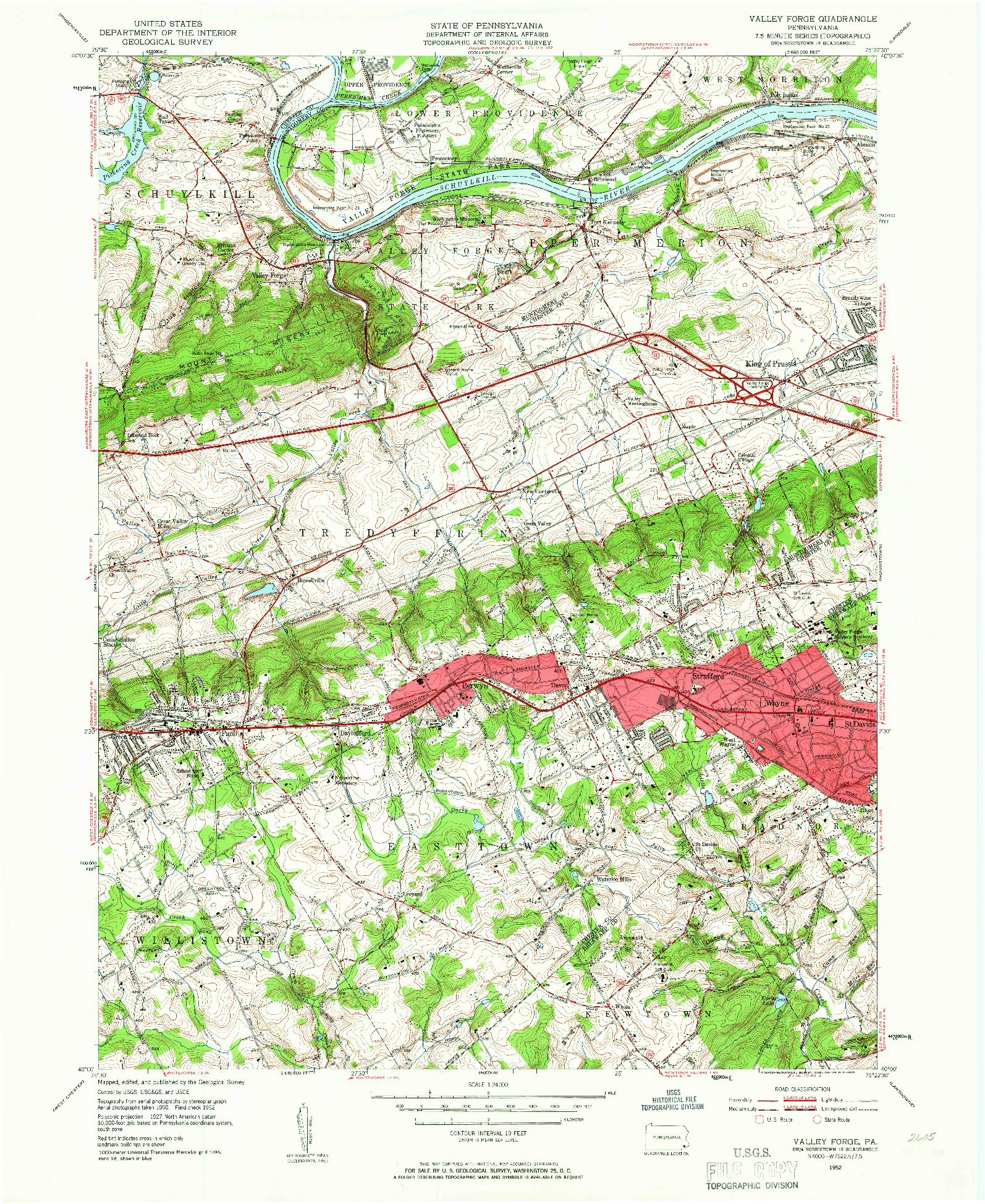USGS 1:24000-SCALE QUADRANGLE FOR VALLEY FORGE, PA 1952