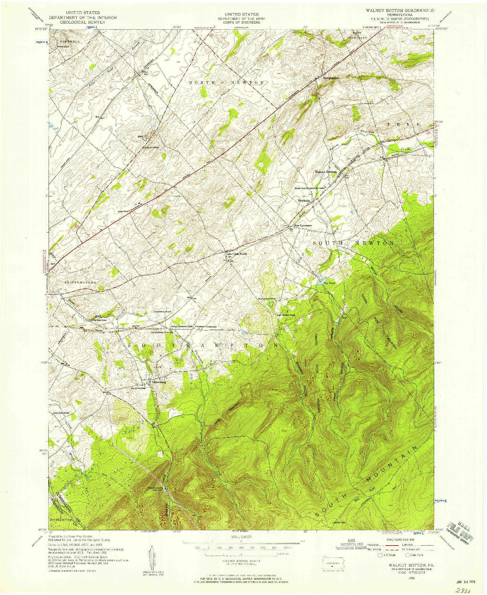 USGS 1:24000-SCALE QUADRANGLE FOR WALNUT BOTTOM, PA 1952