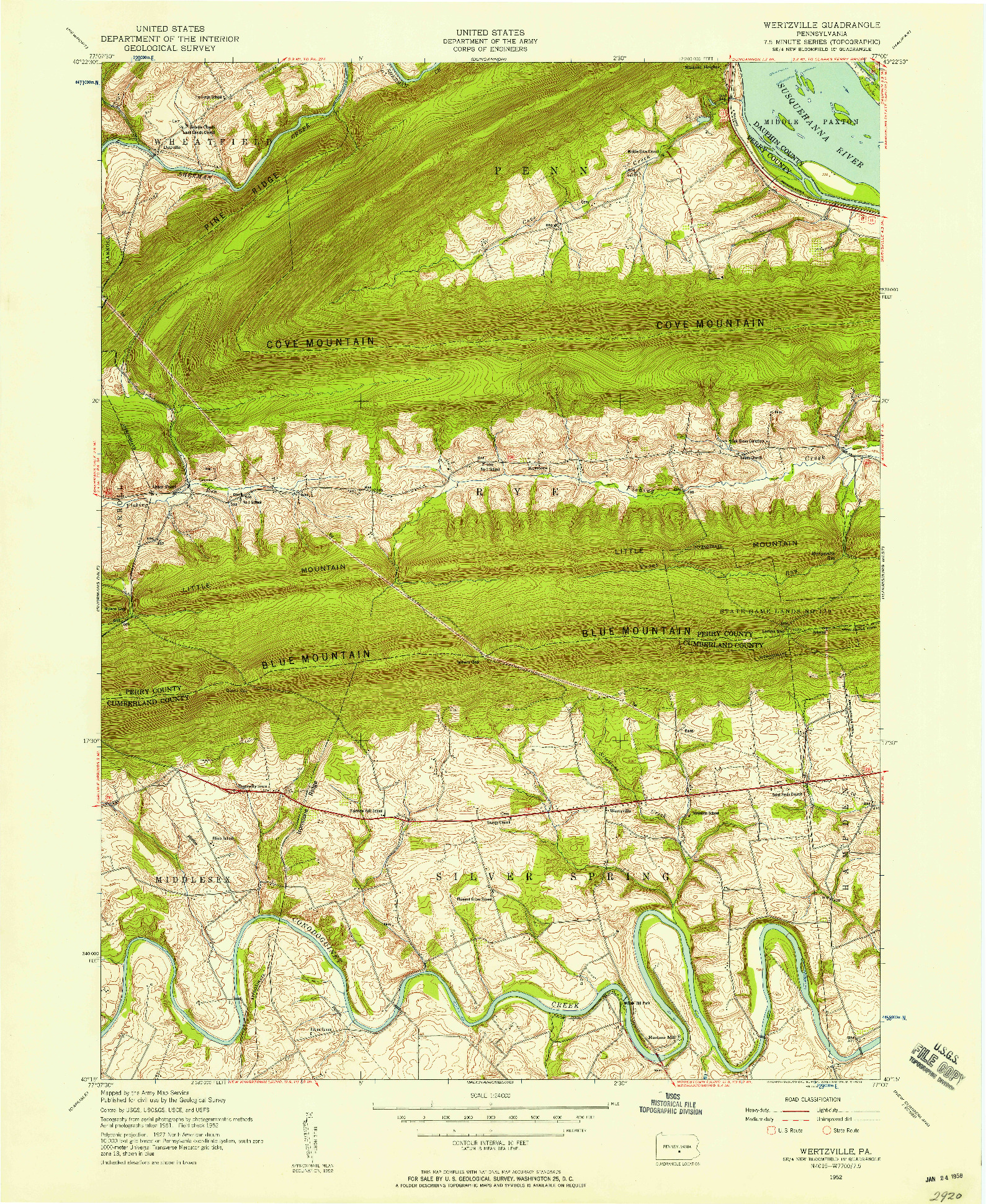 USGS 1:24000-SCALE QUADRANGLE FOR WERTZVILLE, PA 1952