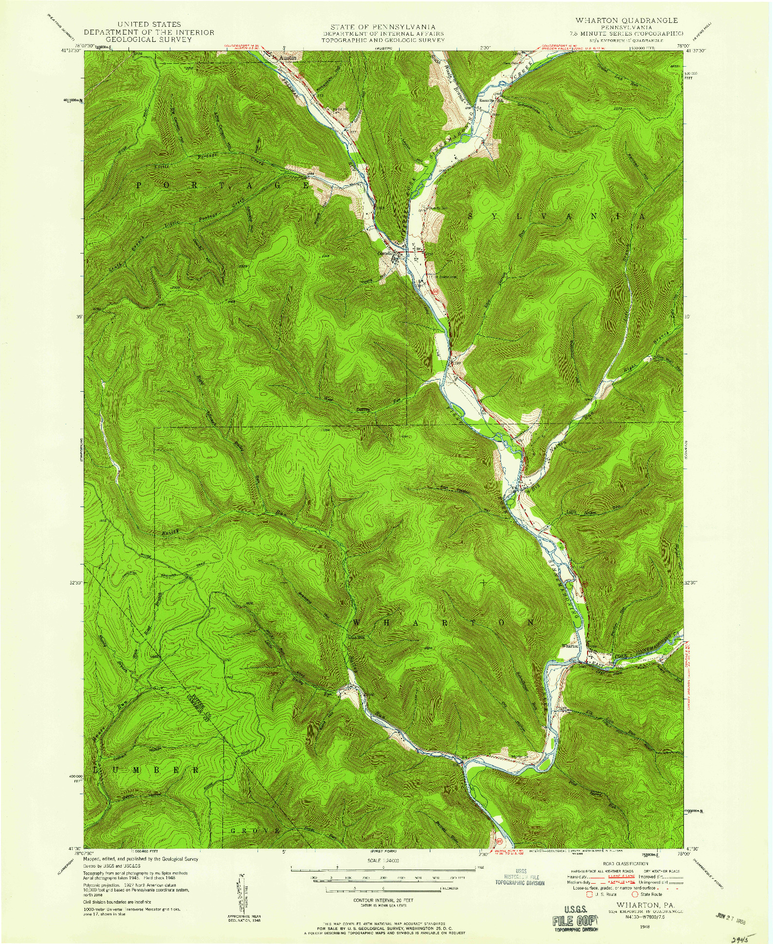 USGS 1:24000-SCALE QUADRANGLE FOR WHARTON, PA 1948