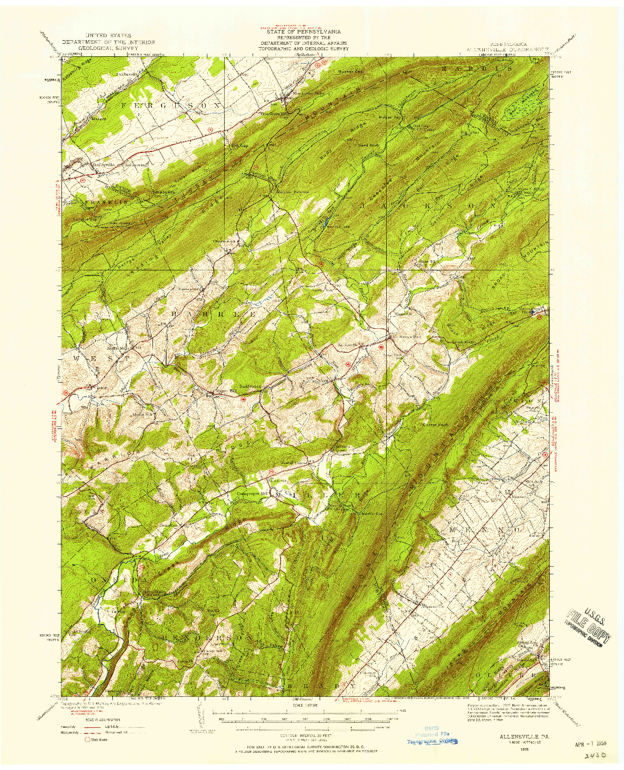 USGS 1:62500-SCALE QUADRANGLE FOR ALLENSVILLE, PA 1935