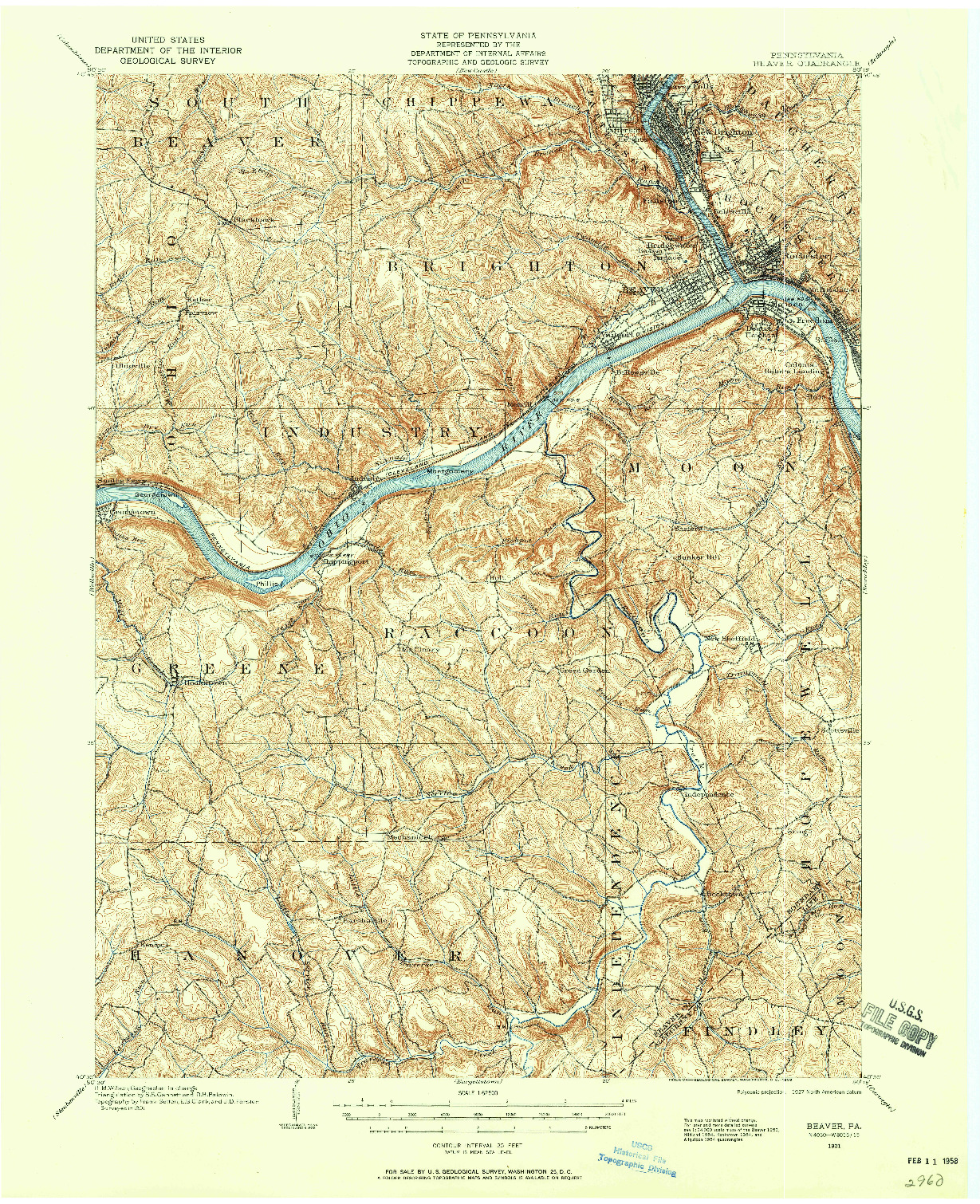 USGS 1:62500-SCALE QUADRANGLE FOR BEAVER, PA 1901
