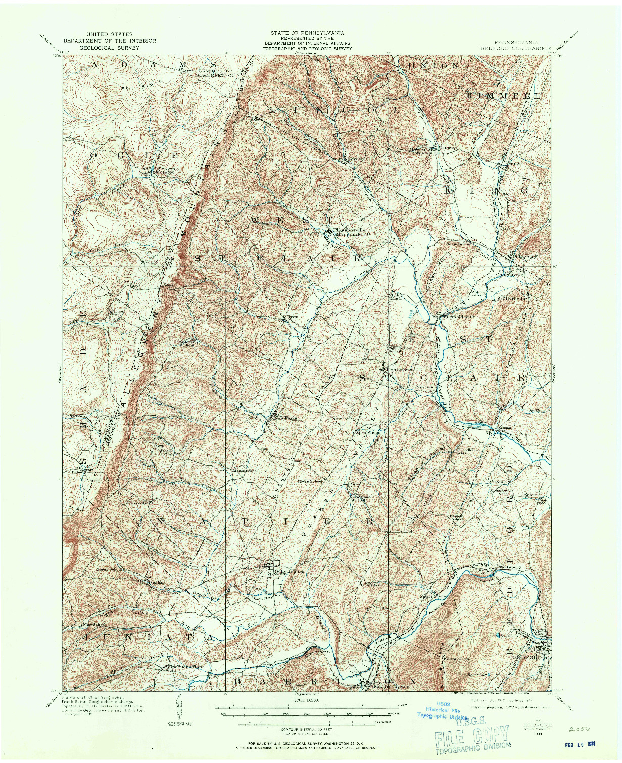 USGS 1:62500-SCALE QUADRANGLE FOR BEDFORD, PA 1908
