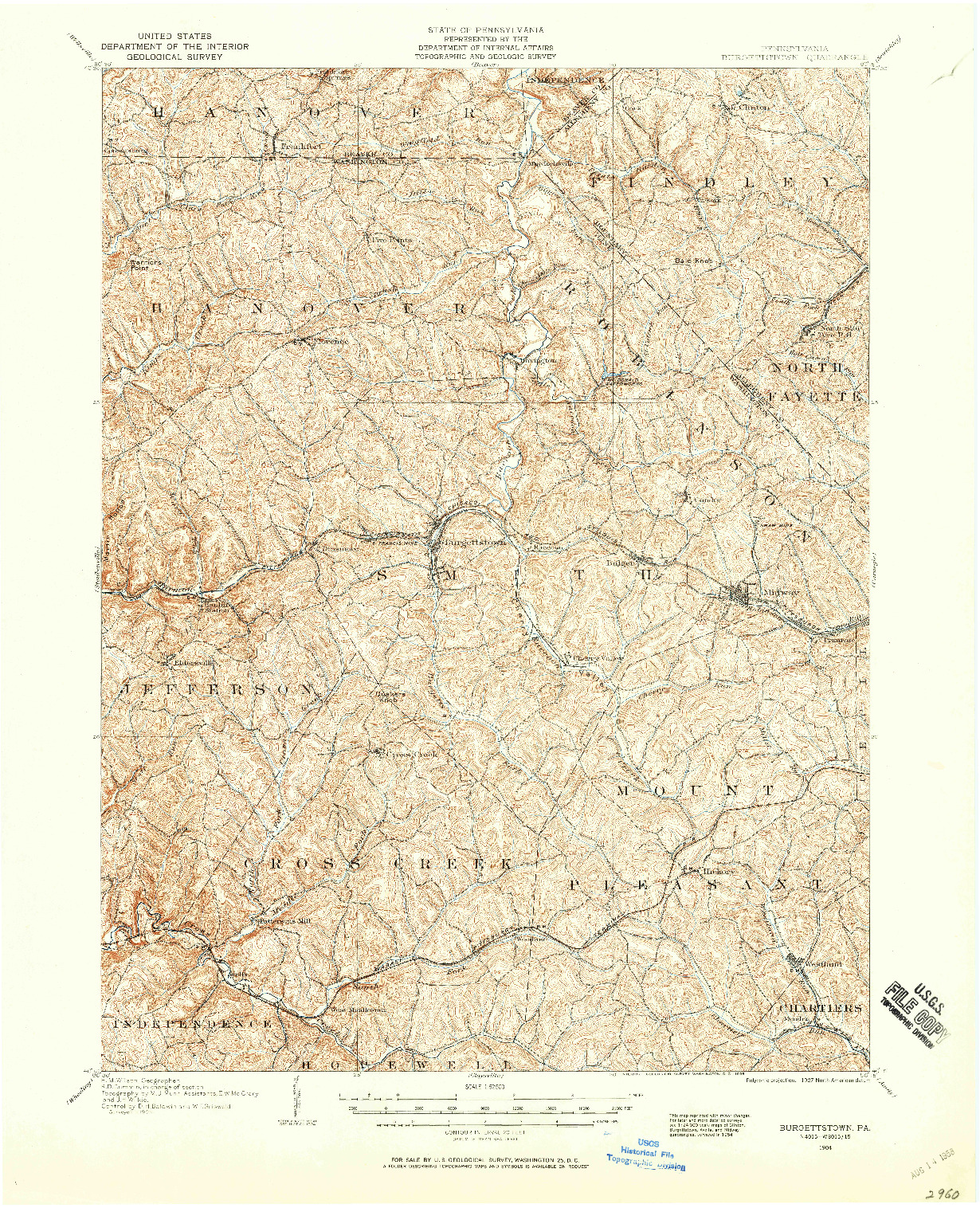 USGS 1:62500-SCALE QUADRANGLE FOR BURGETTSTOWN, PA 1904