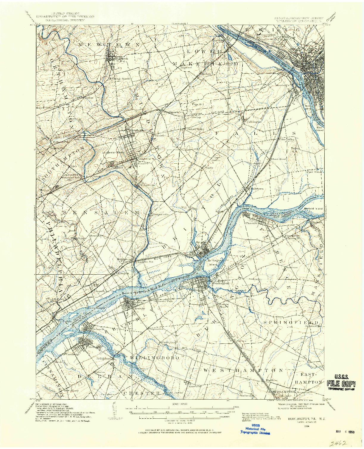 USGS 1:62500-SCALE QUADRANGLE FOR BURLINGTON, PA 1904