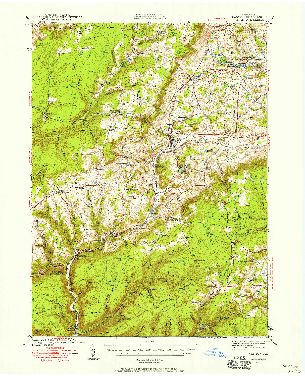 USGS 1:62500-SCALE QUADRANGLE FOR CANTON, PA 1942