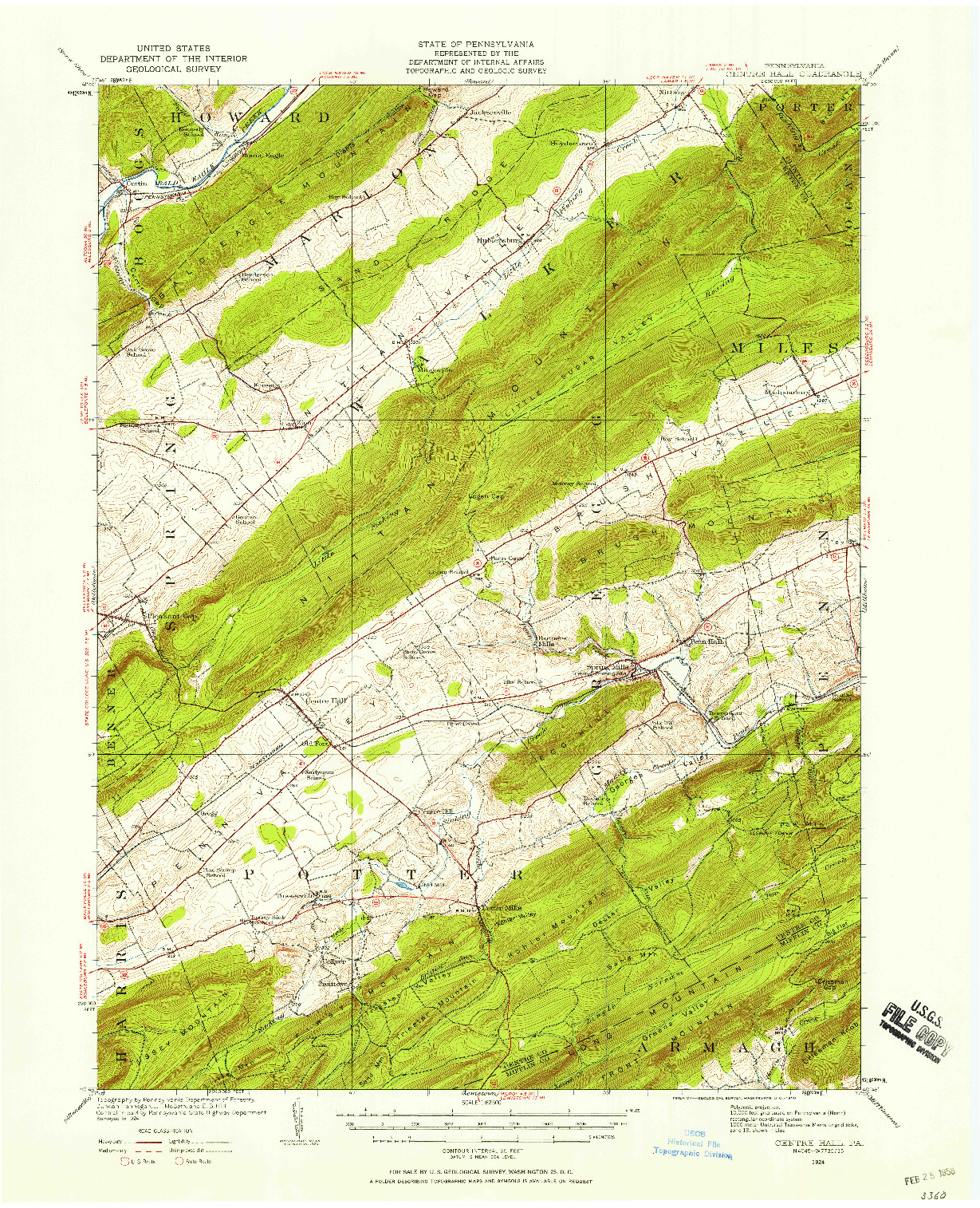 USGS 1:62500-SCALE QUADRANGLE FOR CENTRE HALL, PA 1924
