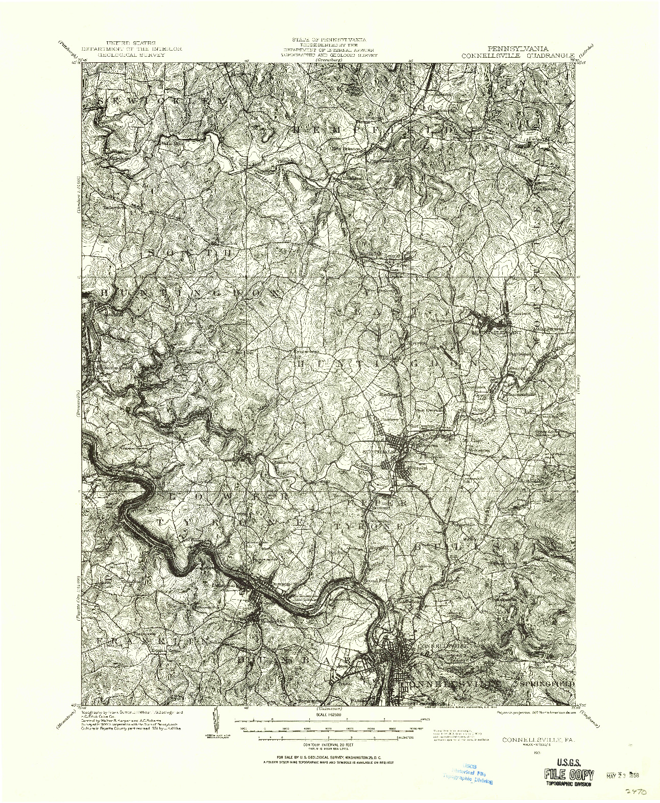 USGS 1:62500-SCALE QUADRANGLE FOR CONNELLSVILLE, PA 1931