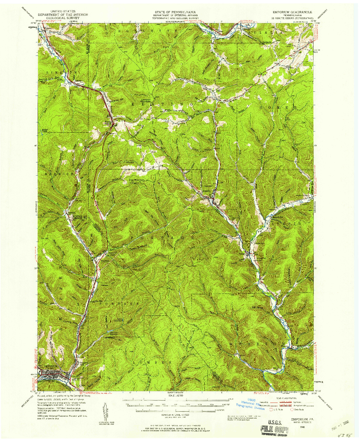 USGS 1:62500-SCALE QUADRANGLE FOR EMPORIUM, PA 1948