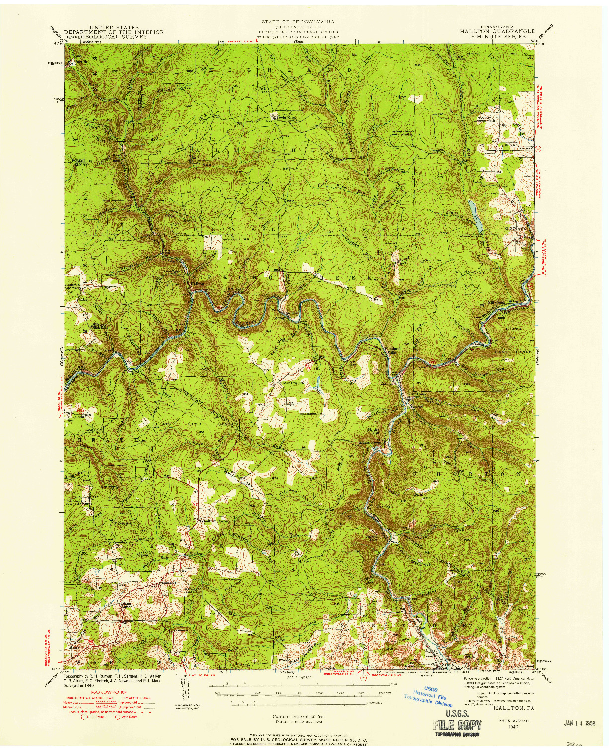 USGS 1:62500-SCALE QUADRANGLE FOR HALLTON, PA 1940