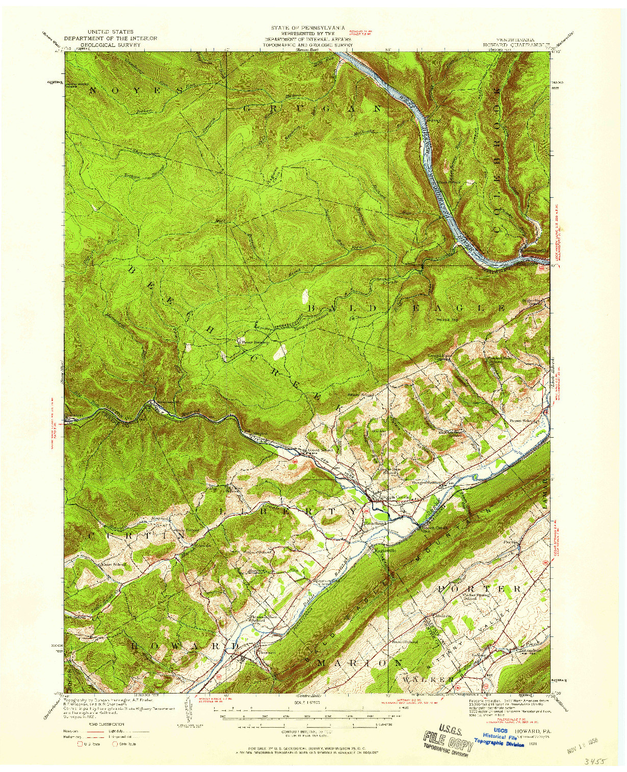 USGS 1:62500-SCALE QUADRANGLE FOR HOWARD, PA 1921