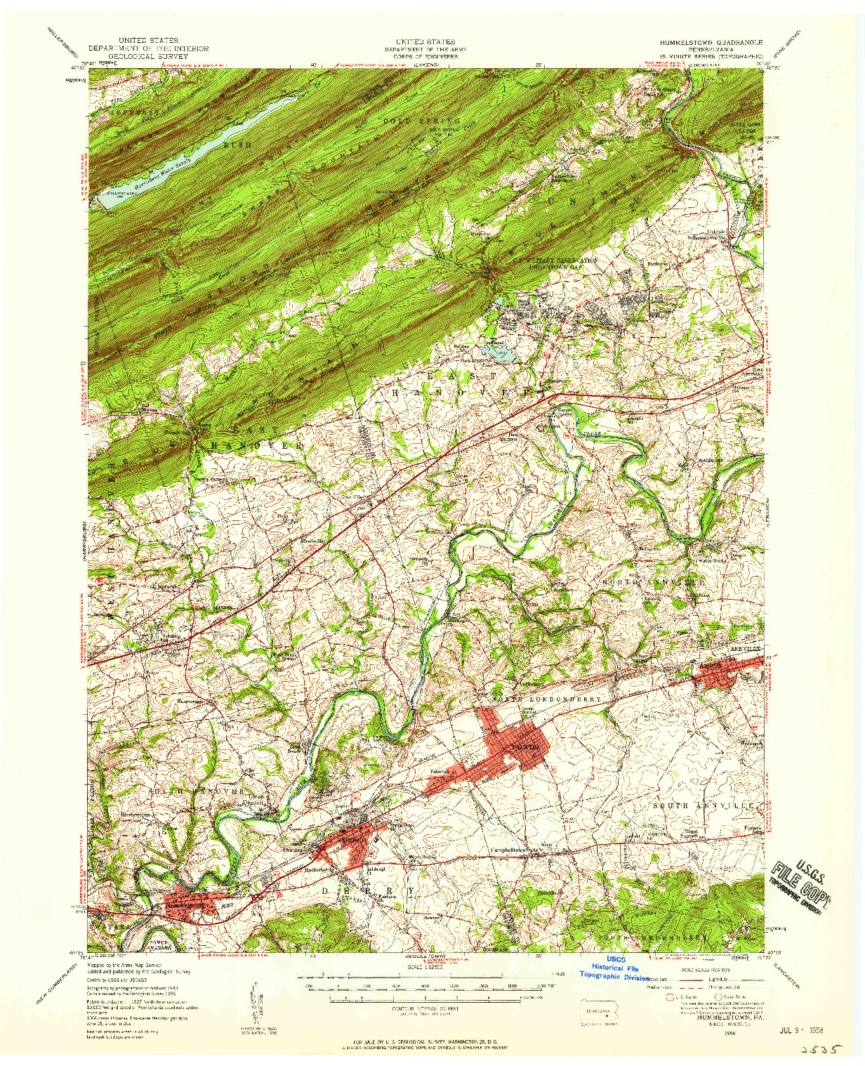 USGS 1:62500-SCALE QUADRANGLE FOR HUMMELSTOWN, PA 1956