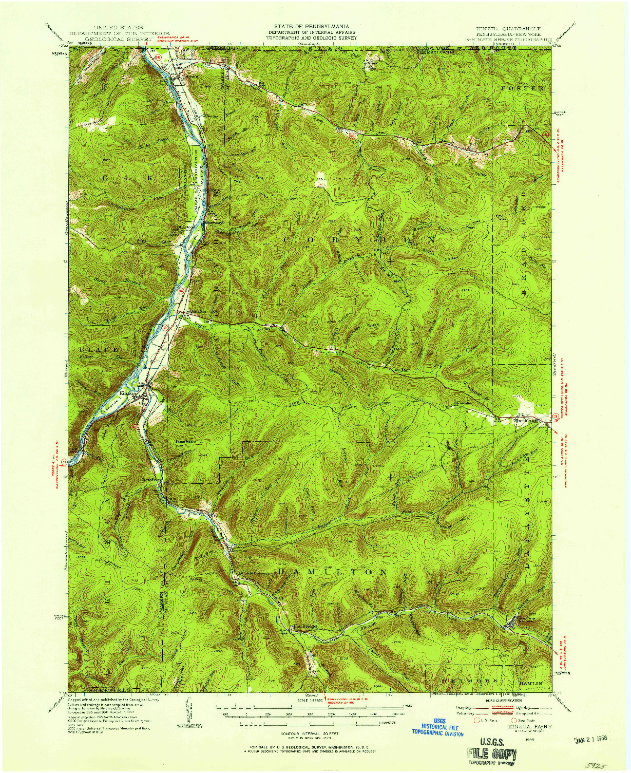 USGS 1:62500-SCALE QUADRANGLE FOR KINZUA, PA 1949