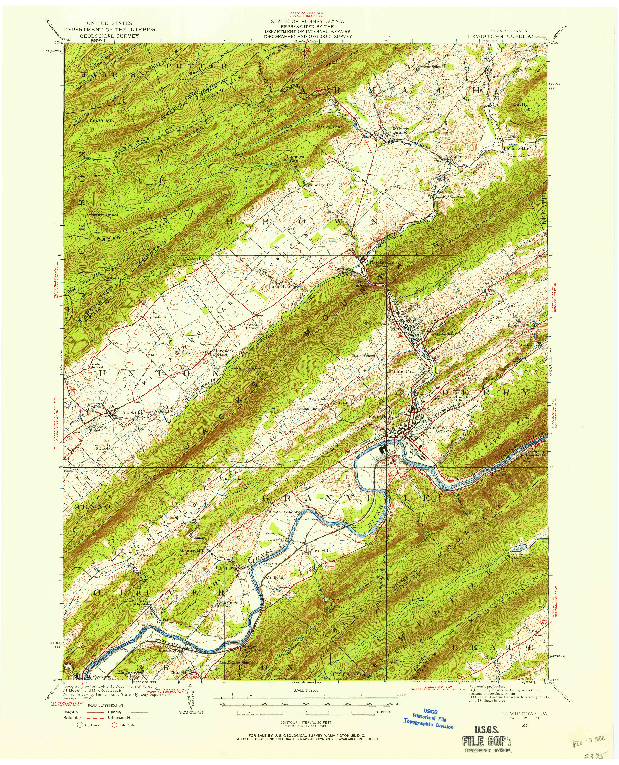 USGS 1:62500-SCALE QUADRANGLE FOR LEWISTOWN, PA 1924