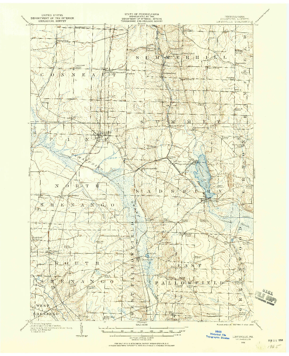 USGS 1:62500-SCALE QUADRANGLE FOR LINESVILLE, PA 1906
