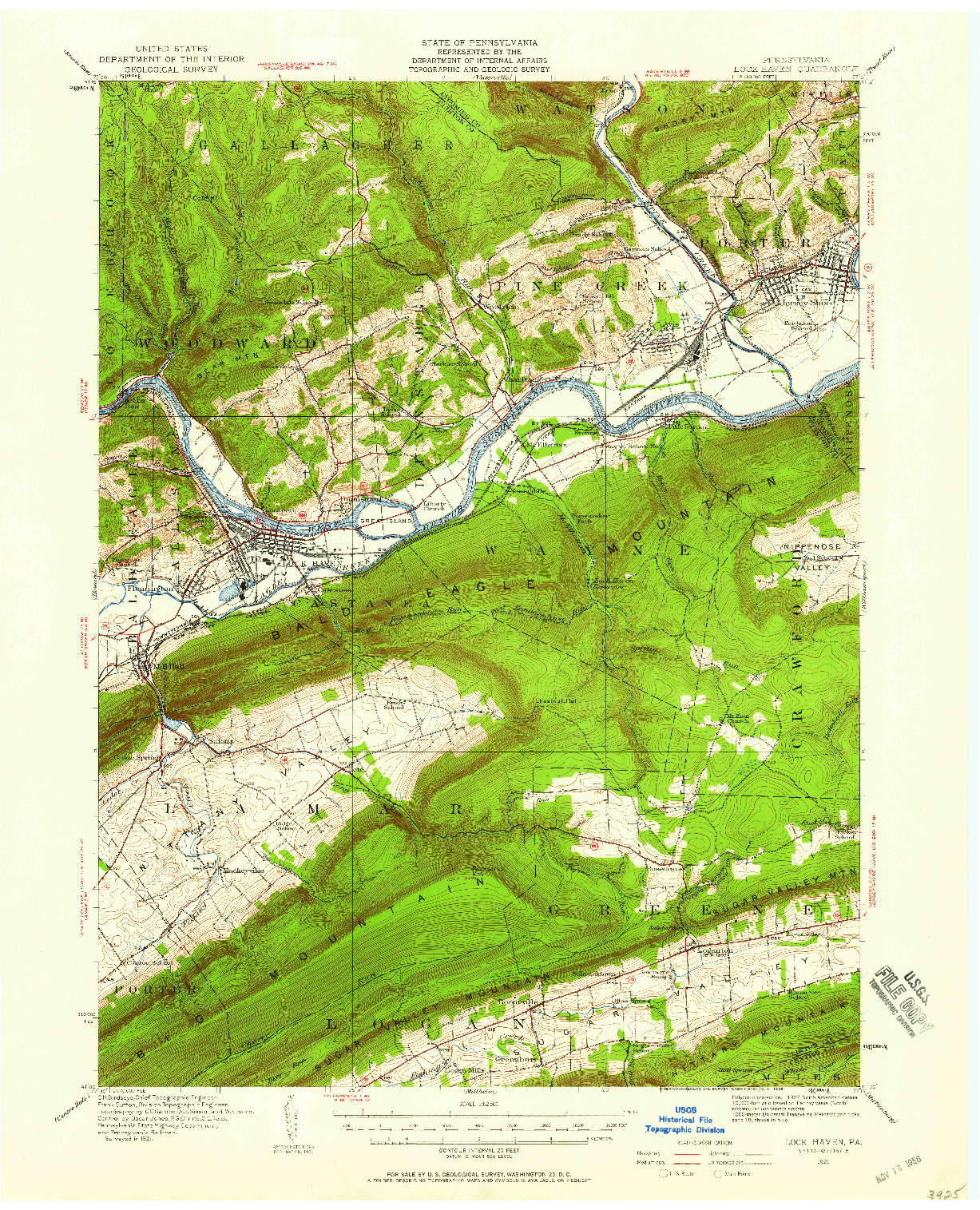 USGS 1:62500-SCALE QUADRANGLE FOR LOCK HAVEN, PA 1921