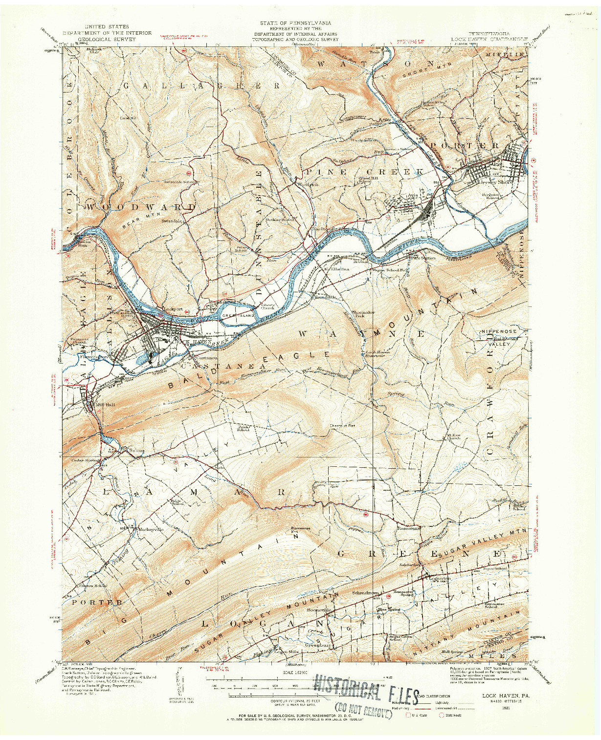 USGS 1:62500-SCALE QUADRANGLE FOR LOCK HAVEN, PA 1921