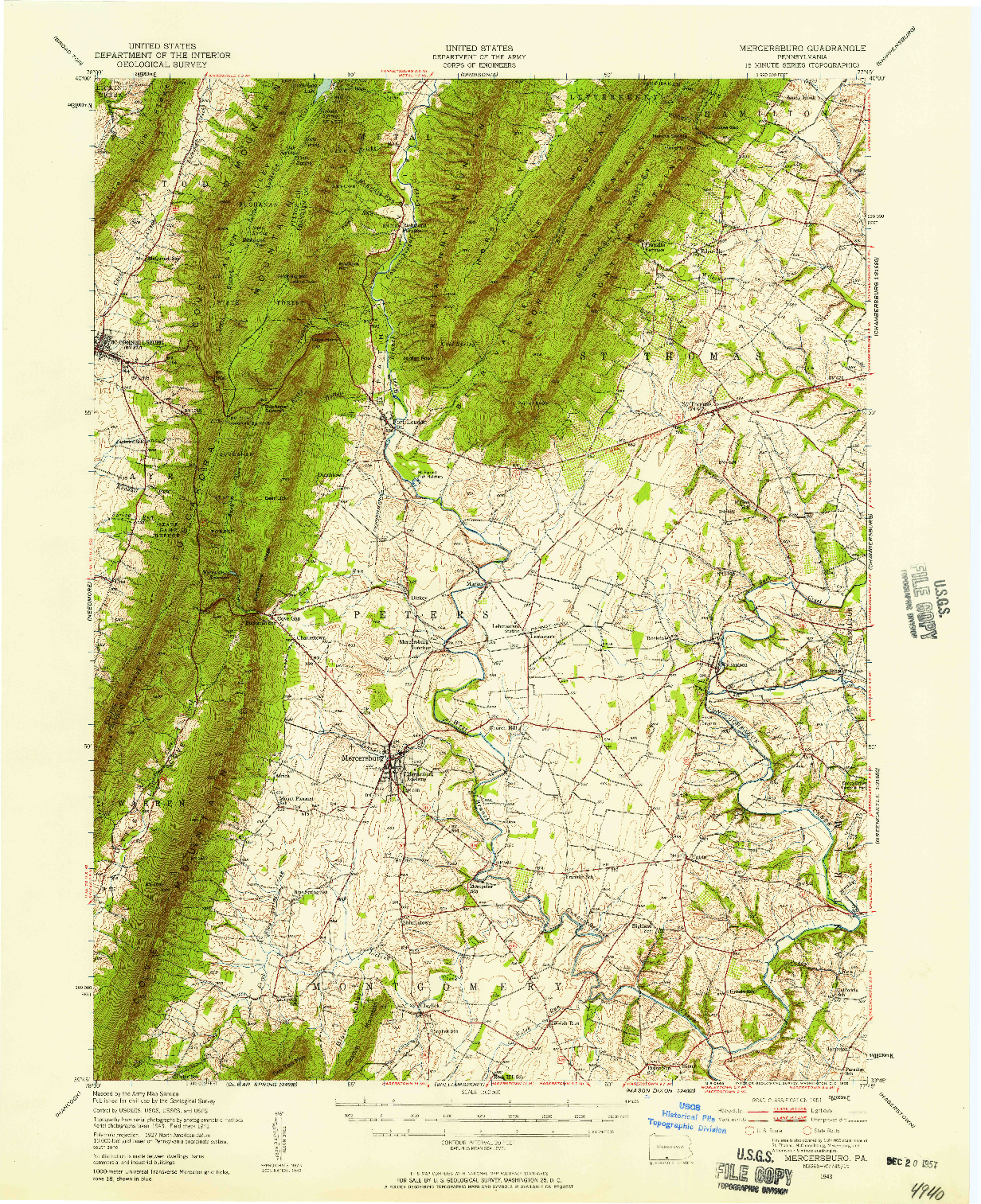 USGS 1:62500-SCALE QUADRANGLE FOR MERCERSBURG, PA 1943