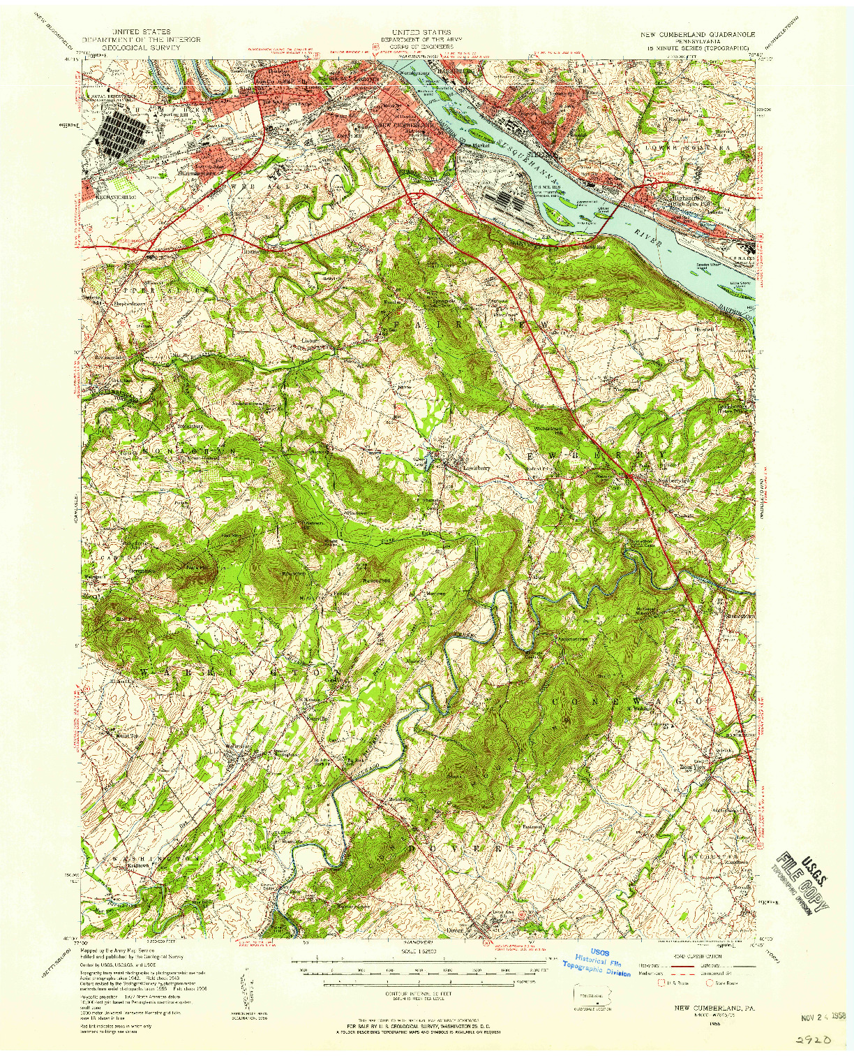 USGS 1:62500-SCALE QUADRANGLE FOR NEW CUMBERLAND, PA 1956
