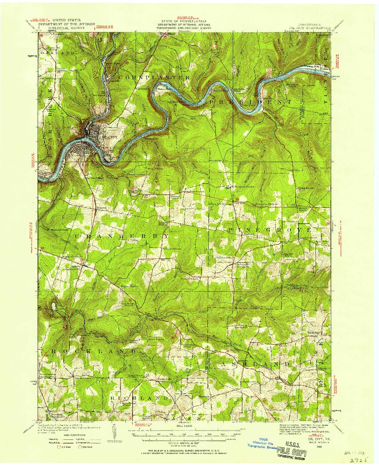 USGS 1:62500-SCALE QUADRANGLE FOR OIL CITY, PA 1922